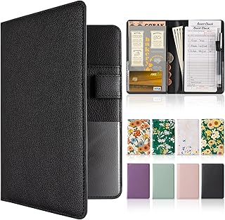 CoBak Server Book - Leather Server Books for Waitress .Waitress Book Organizer with Clear Pockets,Zipper Pocket,Money Pockets with Pen Holder Fit Server Apron