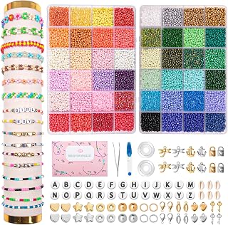 JHWELRG Selber Machen Perlen für armbänder Perlen Set 3mm,16200 Stück 48 Farbe Matte Glasperlen mit Buchstaben Perlen zum Auffädeln, Geschenkidee für Weihnachten Feiertage Geburtstage Belohnungen