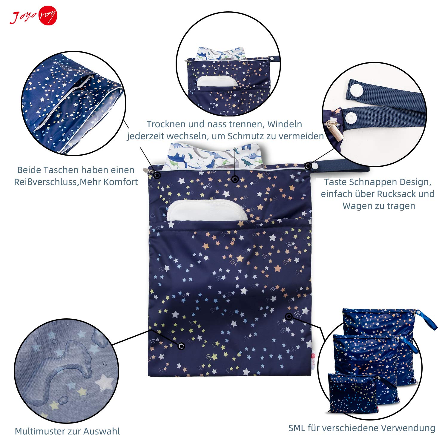 Wet Bag Wasserdichte Windeltasche für unterwegs Nassbeutel Kindergarten Wetbag 4 Stück