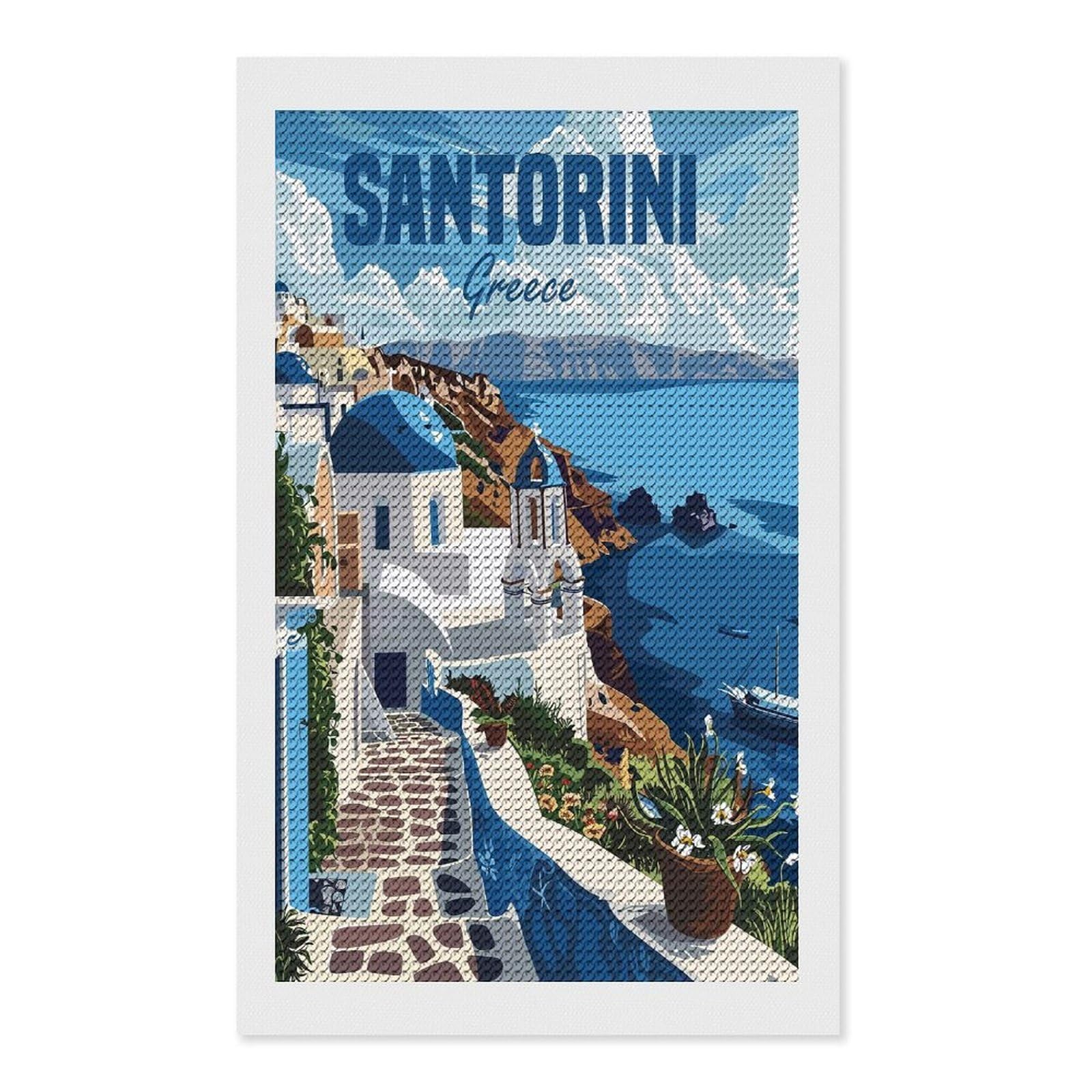 Junmoney Santorini Greece(5) Diamond Painting Kit 12"x20", for Women, Simple to Start, Bedroom Decor, Christmas Gift, Good for Quiet Evenings