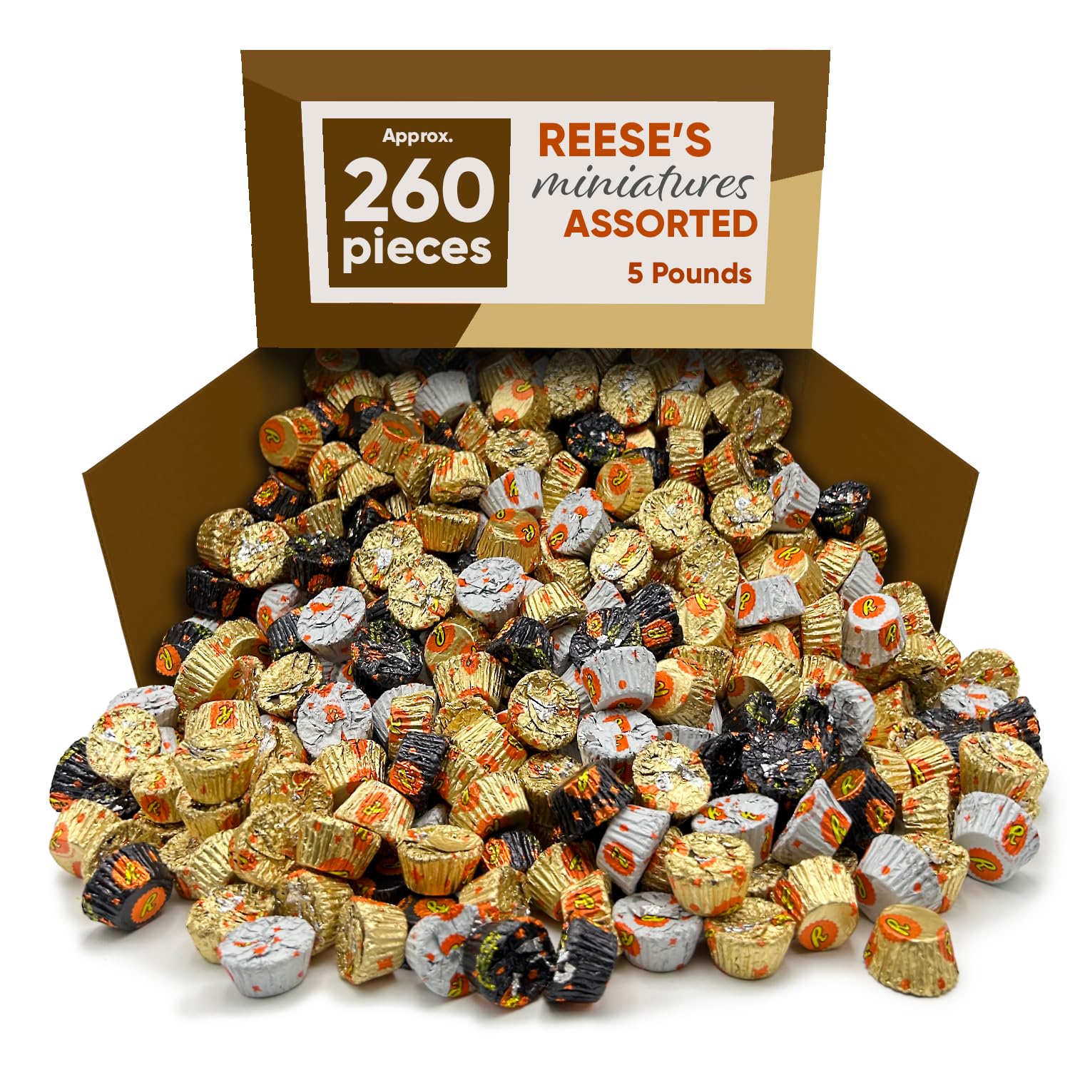 JO SWEETS ReesesPeanut Butter Cups Assortment - 5 Pounds Of Approx 260 Milk White Creme And Dark Miniature Cups - Bulk ReesesCups