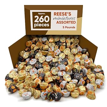 JO SWEETS ReesesPeanut Butter Cups Assortment - 5 Pounds Of Approx 260 Milk White Creme And Dark Miniature Cups - Bulk ReesesCups