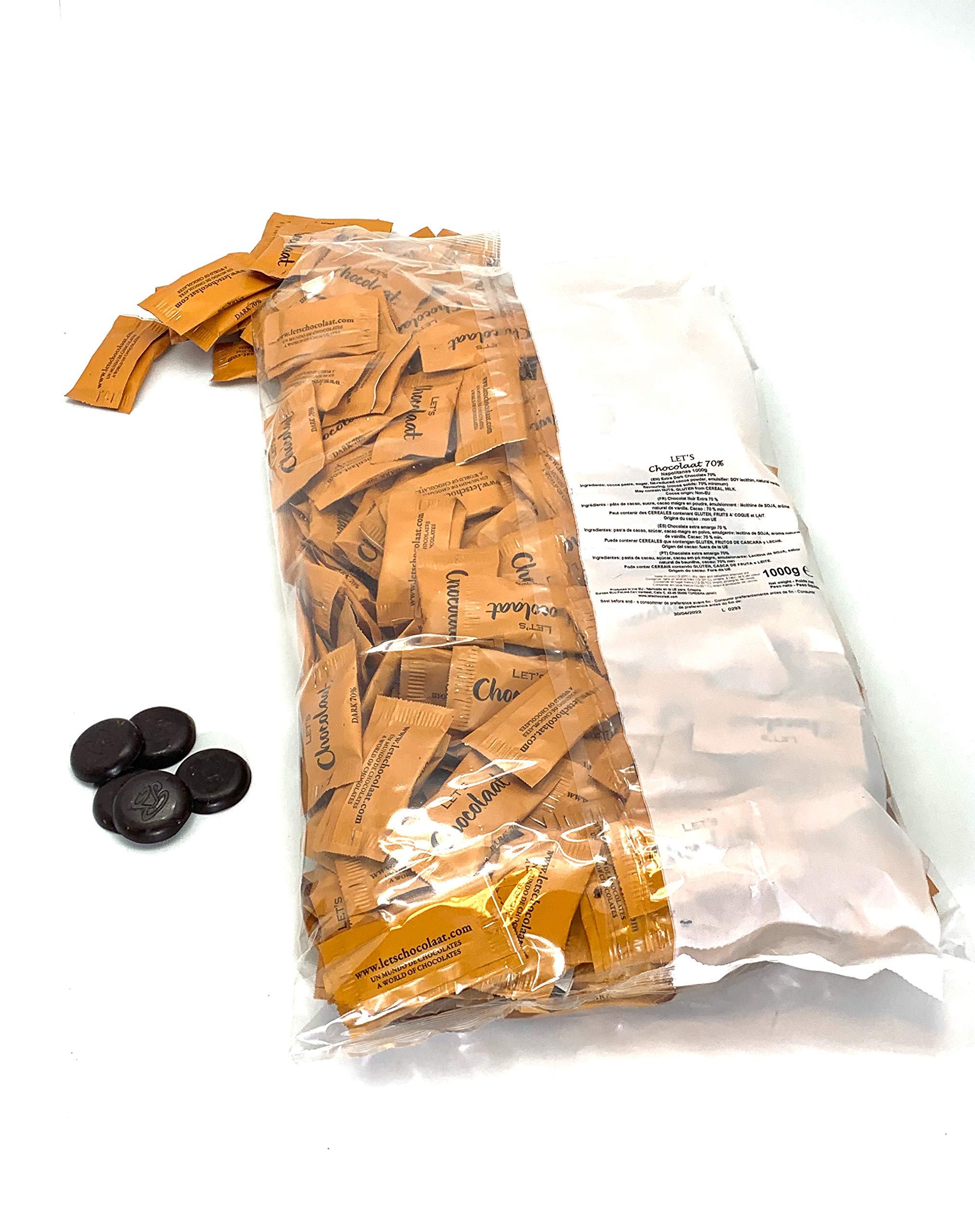 Mini Chocolatinas 3,5g, Chocolate Negro, Mínimo 70% cacao, Bolsa 1kg
