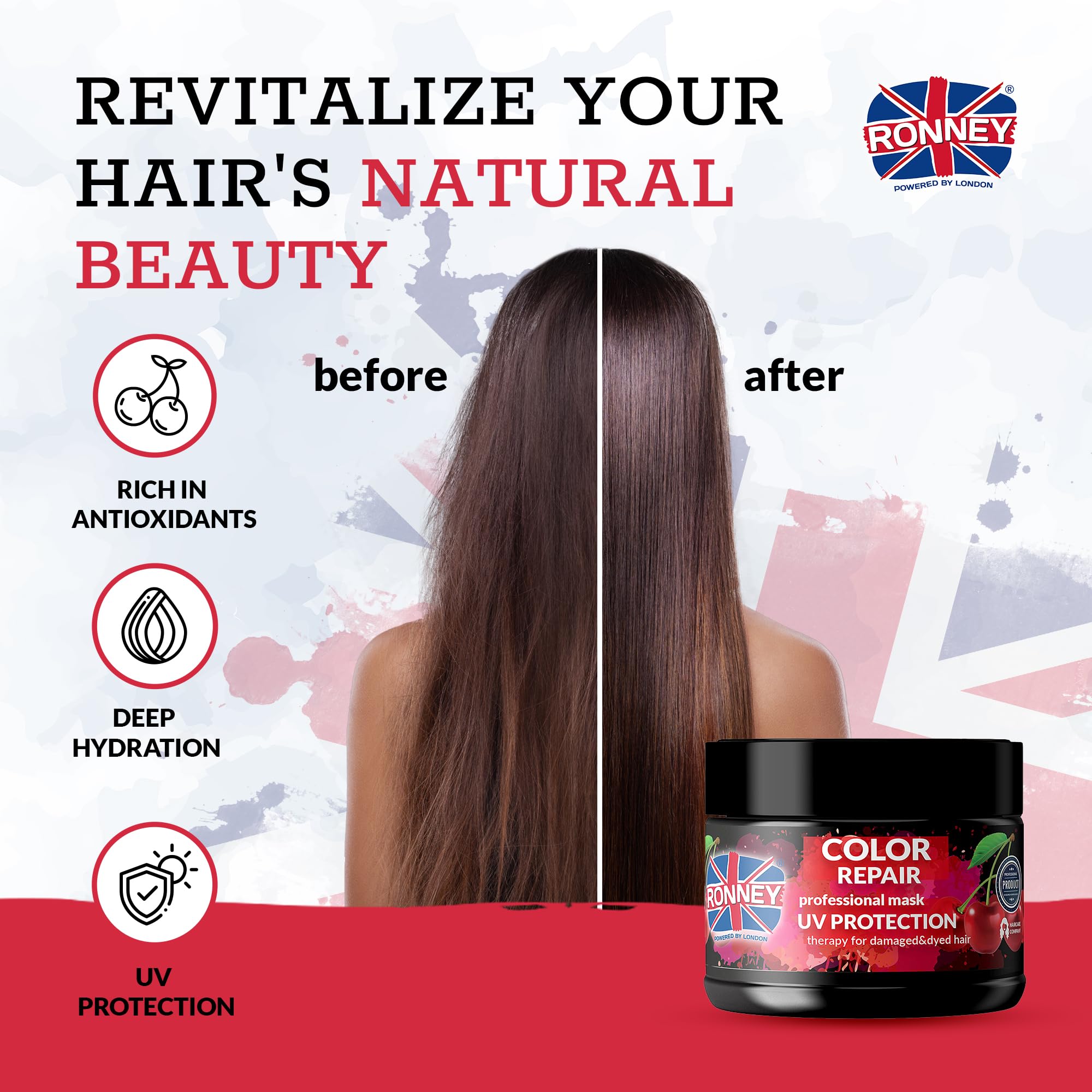RONNEY Hair Mask for Coloured Hair with Cherry Extract, 300 ml Professional Colour Repairing and Restoring with UV Protection - Image 4