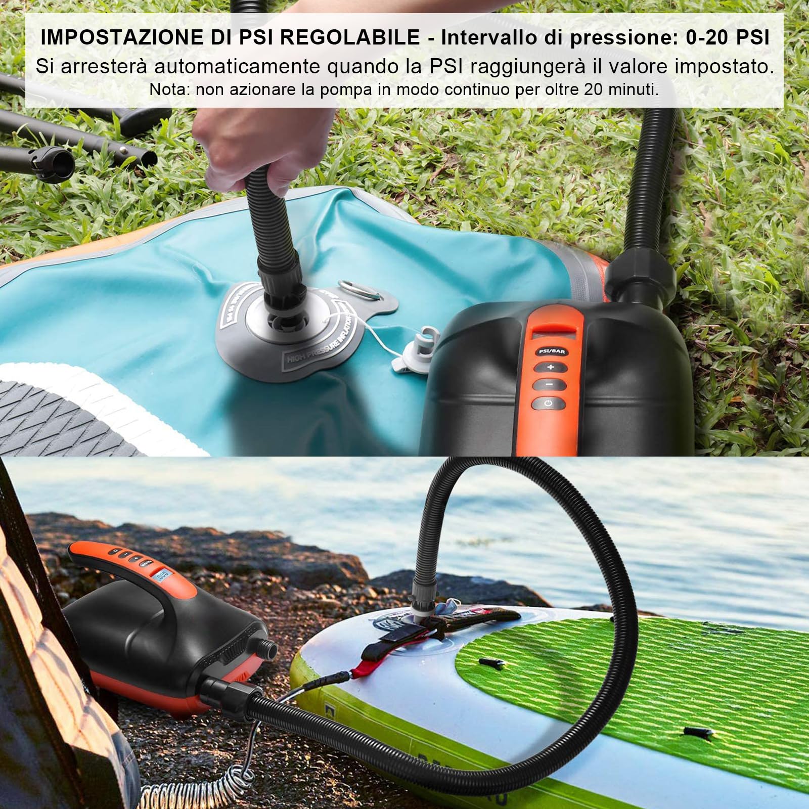 Pompa Ad Aria Elettrica AGPtEK Digitale 20 PSI - Doppio Stadio, Spegnimento Automatico, Per Gonfiabili, SUP, Pneumatici