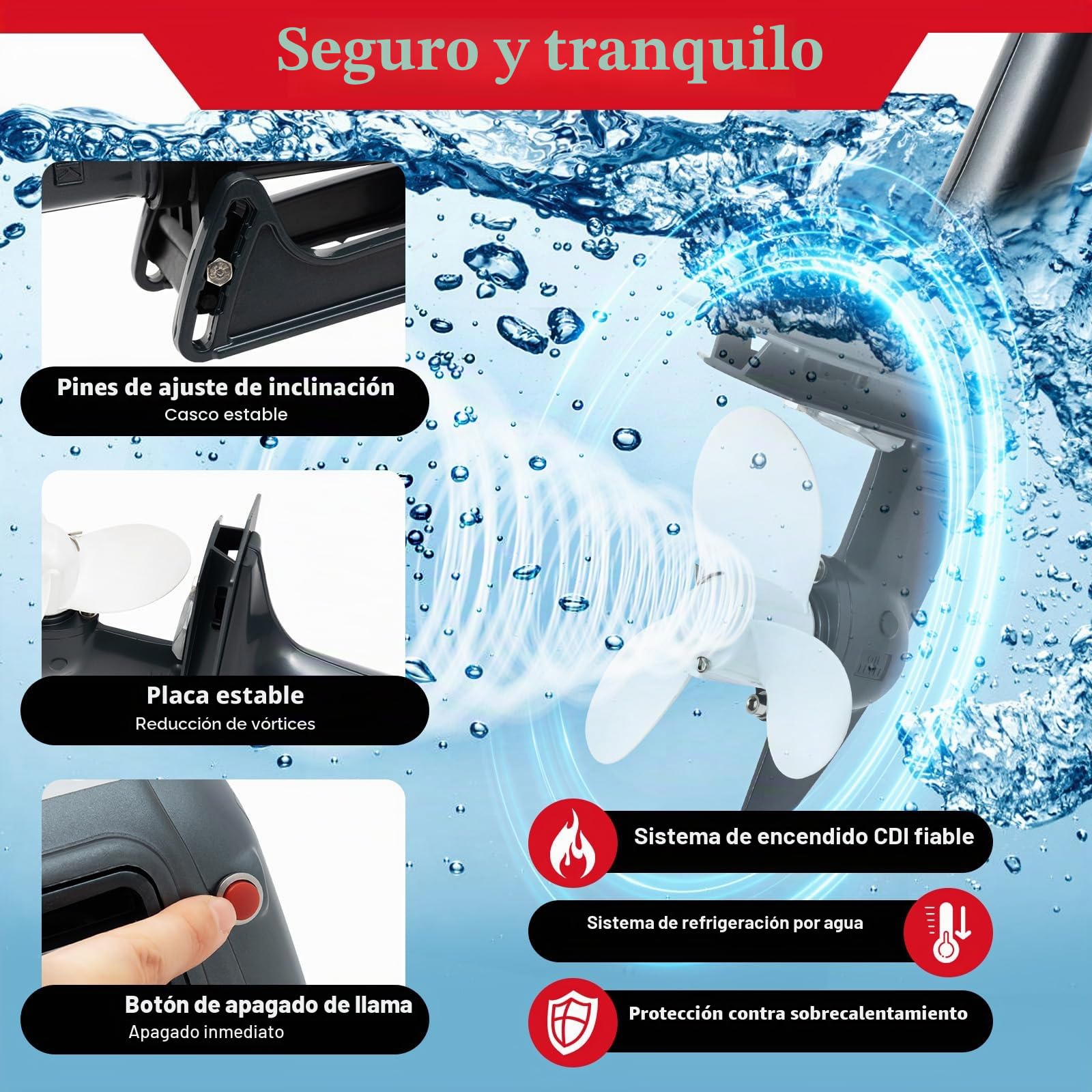 MINRS Motor fuera de borda de gasolina 3,5 CV 2 tiempos 49cc Motor de barco de pesca Profi Motor fuera de borda, medio enfriamiento por agua medio enfriamiento por aire, ahorro de combustible