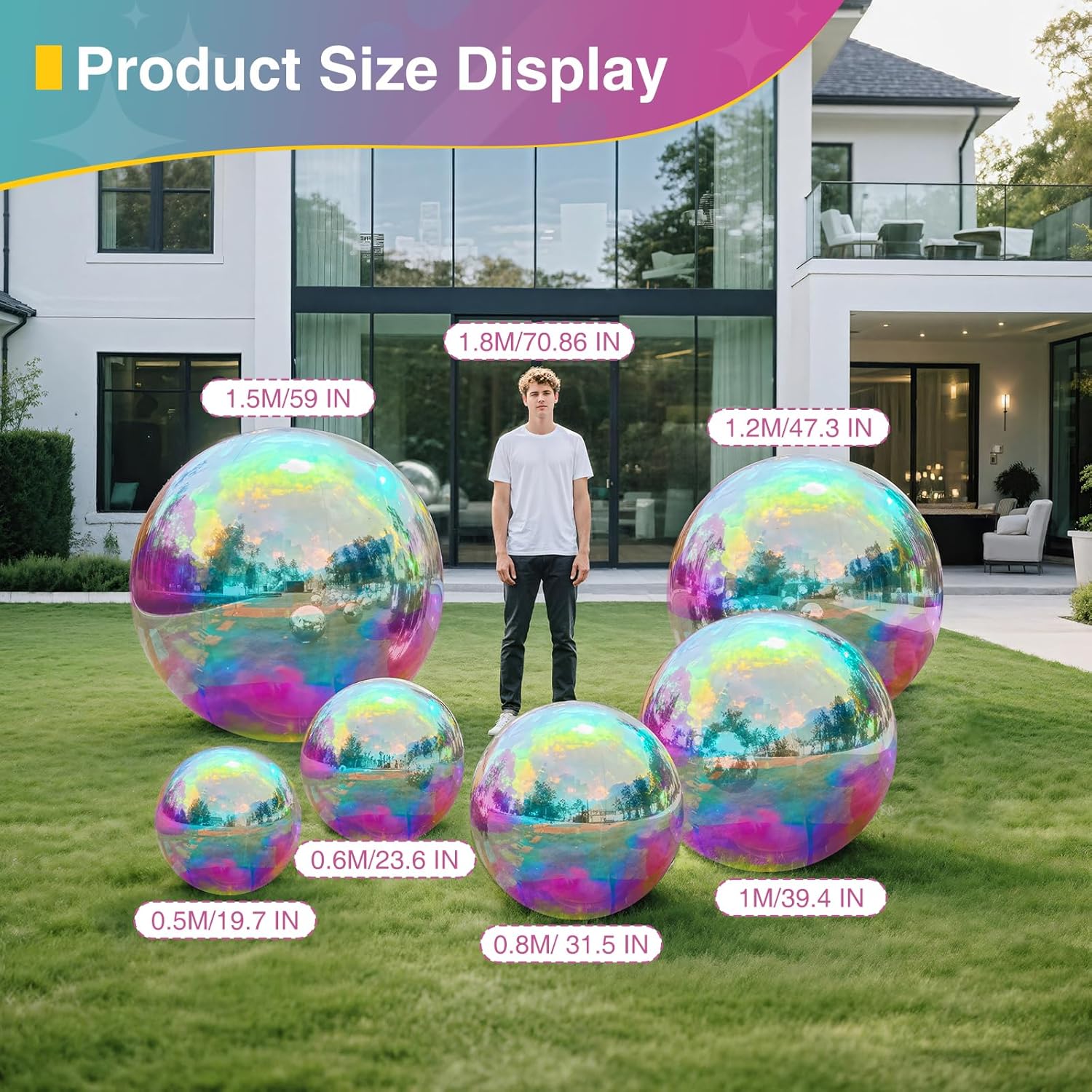 Inflatable Mirror Ball,Reusable Mirror Ball Large Event Decoration PVC Ball for Party,Concerts,Stage,Wedding Decorations - No Pump Included(Iridescent, 1pcs：0.5m)