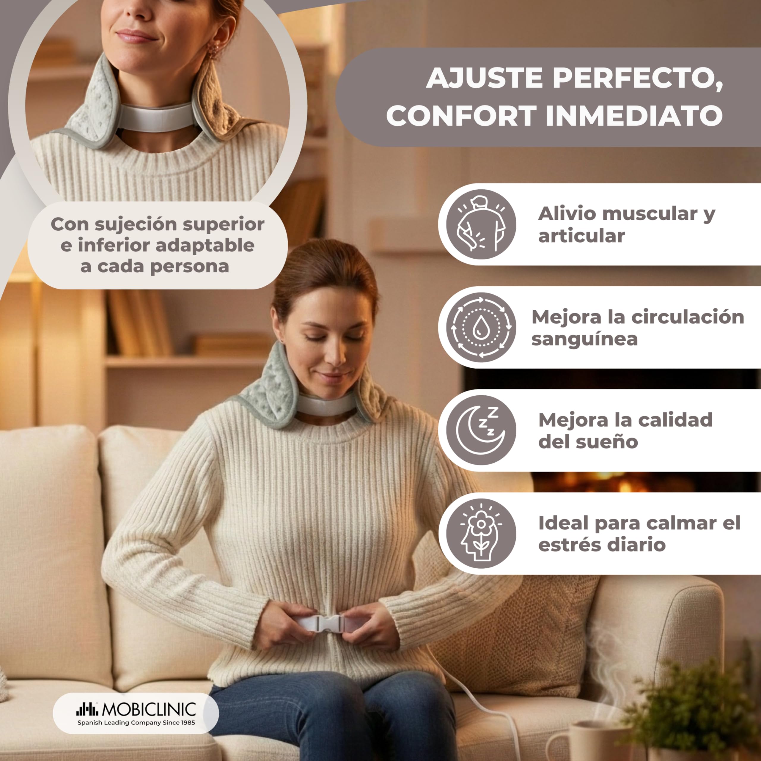 Mobiclinic, Almohadilla eléctrica, Dorsal y cervical, 62x43, Muy bajo consumo, 100w, Térmica, 3 niveles de calor, Apagado automático, Lavable, Para espalda, Esterilla