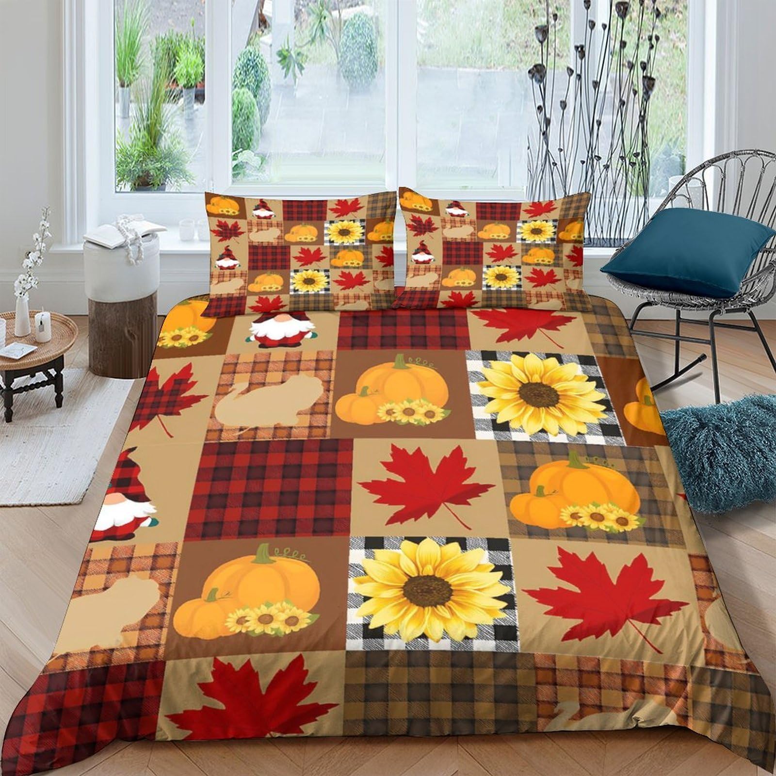 Ctjqhvkz Style-6 3D Printed Autumn Pumpkin Fitted Sheet Microfiber Soft Sunflower Plaid Mattress Cover For Bedroom Dorm Mattress Decor Single（135X200cm）