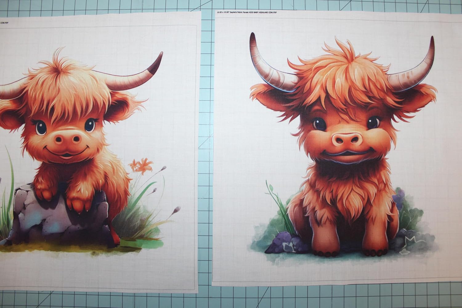 3 Piece 10"x10" Baby Highland Cows Fabric Panel Squares | Quilting Panel Blocks