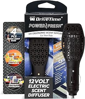 Drive Time Reusable 12V Plug-in Car Air Freshener Refill – Power Fresh, Auto Shut-Off, Plug-In Convenience, No Batteries Needed – Includes 4 Scent Bars for Up to 30 Days of Freshness