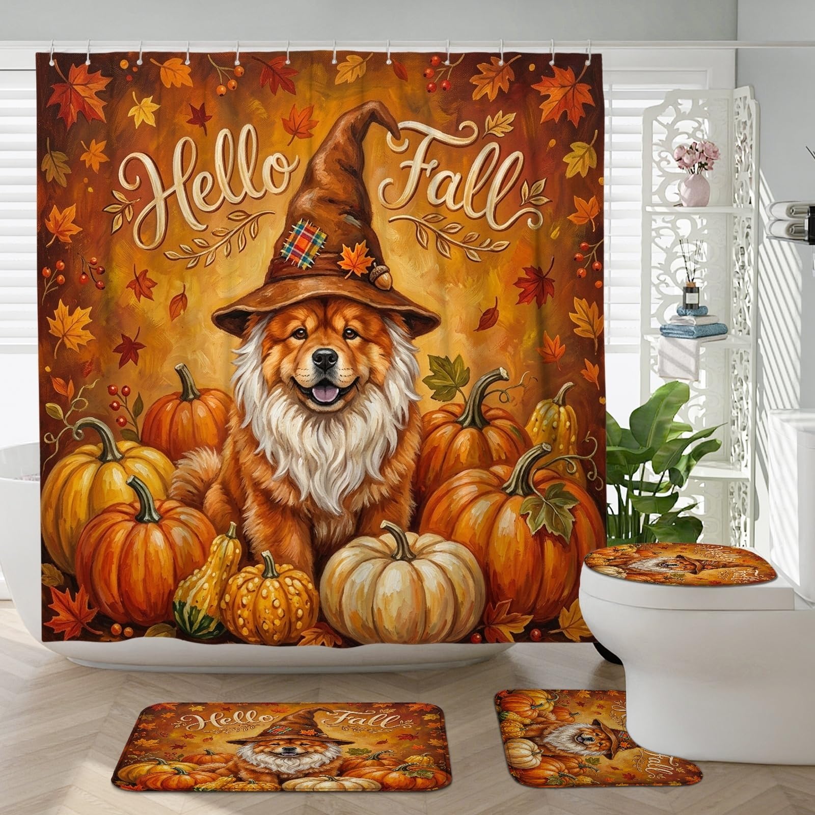 Rideau de douche d'automne haute définition et ensemble de tapis de bain