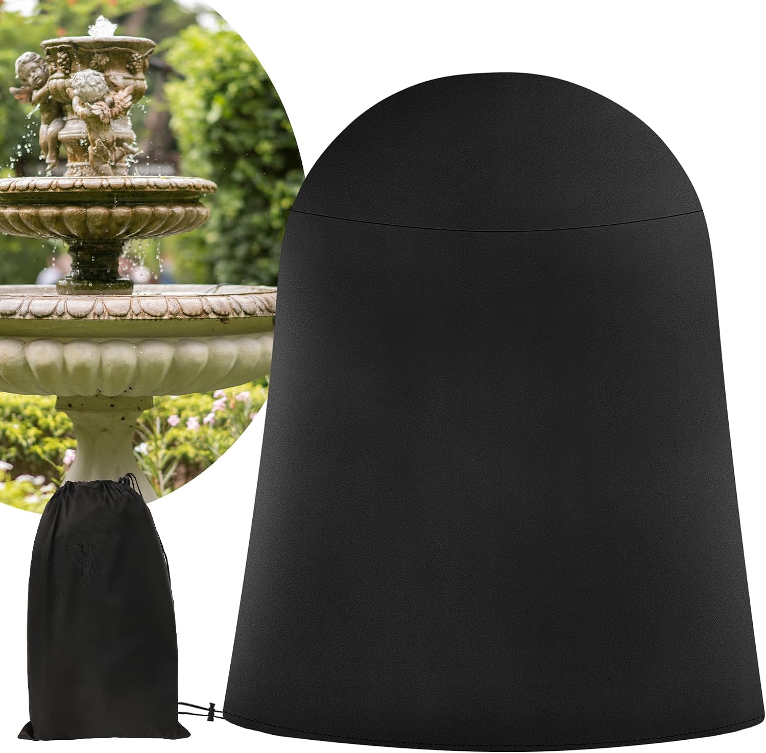 U0U Fountain Cover,48" D x 68" H Waterproof Heavy Duty Outdoor Fountain Covers,Garden Fountain Statue Protective Cover for Winter Outdoor Protection (Black)