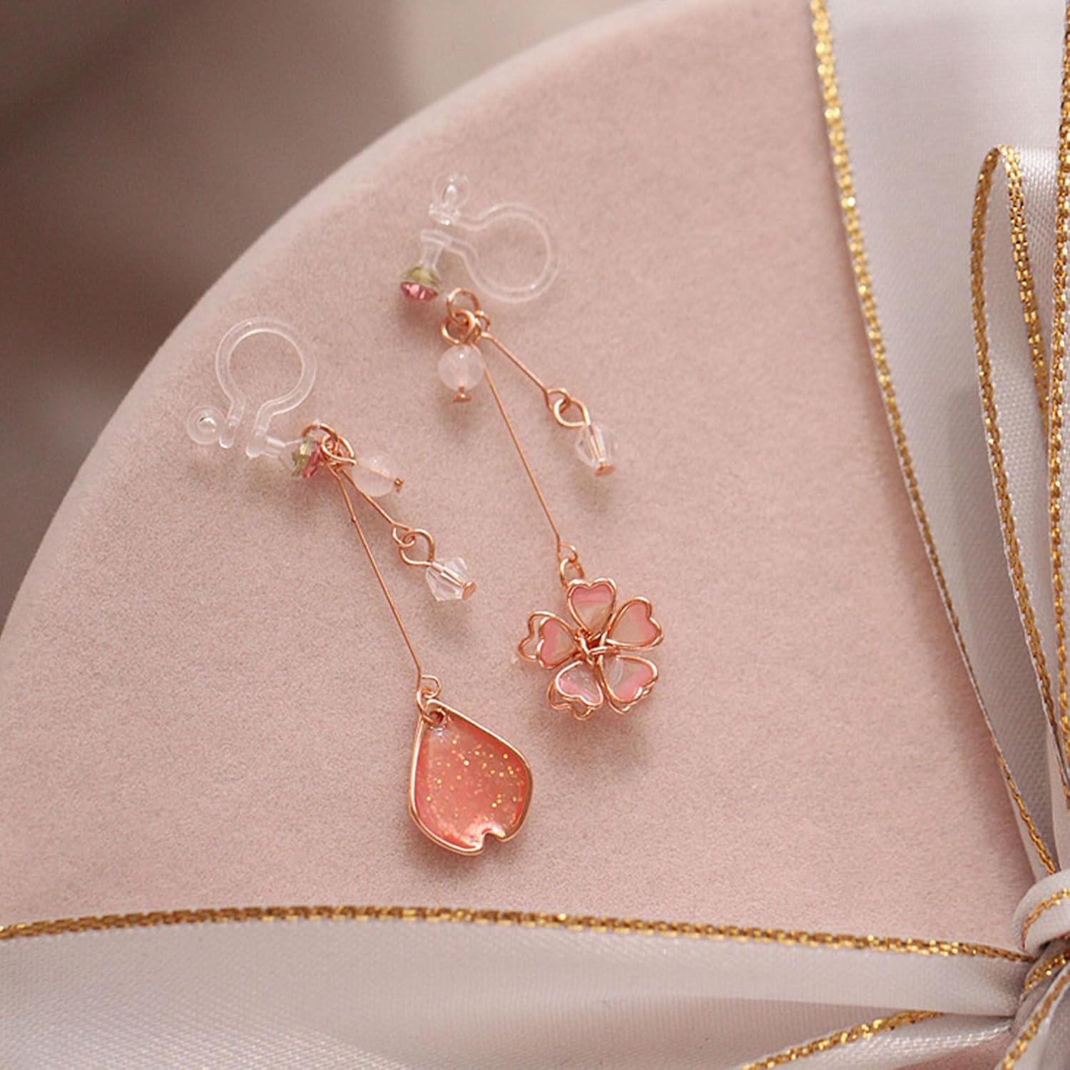 Dainty Cherry Blossoms Dangle Stud Earrings Sterling Silver for Women Rose Gold Pink Crystal CZ Diamond Dangling Charm Flower Leaf Threader Earring Ear - Image 6