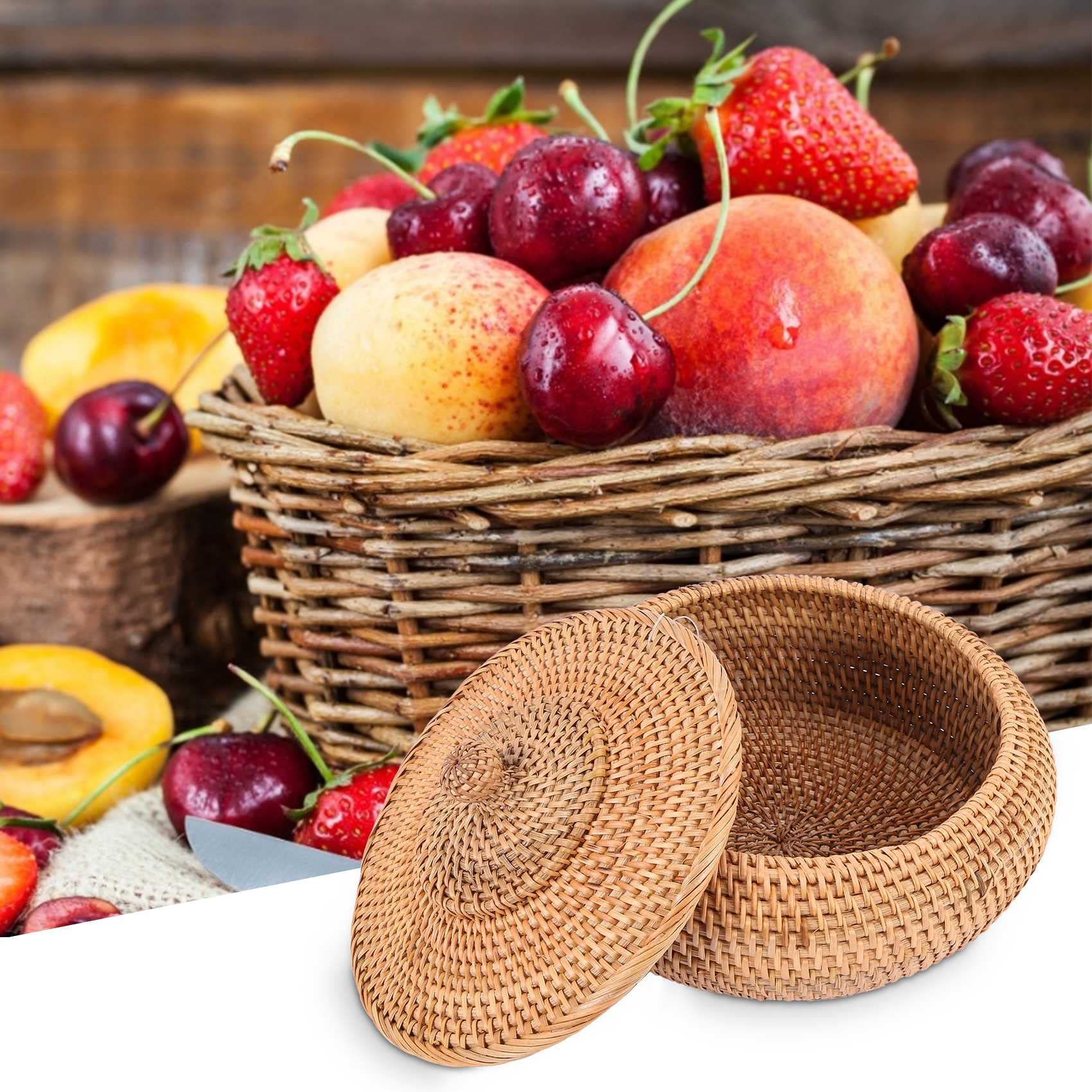 Panier En Rotin Naturel Et Lignes Noires Avec Couvercle D27xH18cm | Paniers / Boîtes De Rangement | Pier Import