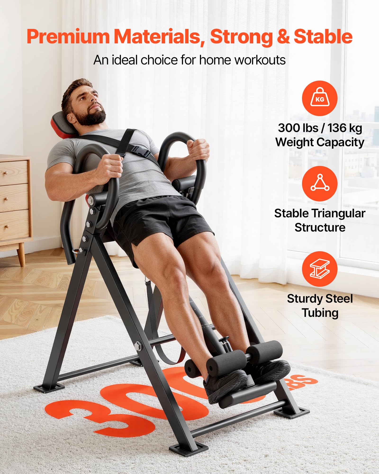 VEVOR Tavolo ad Inversione Fitness, Panca ad Inversione Carico Max 136 kg Pieghevole, Attrezzatura per Decompressione di Collo Schiena da Palestra Sviluppo Muscolare, Stretching, Cinghia Regolabile