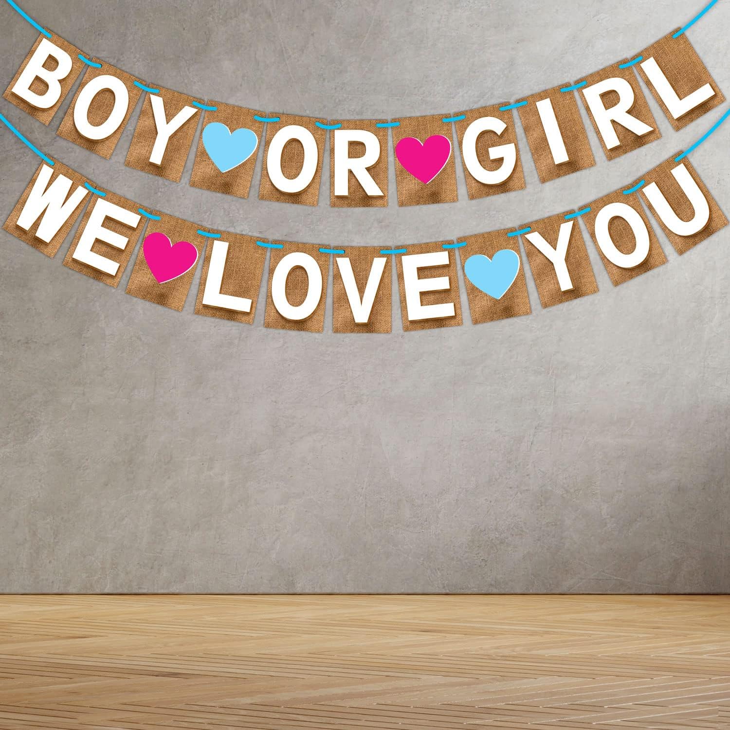 Wobbox Baby Shower Bunting Banner Jute Style "Boy Or Girl We Love You" Bunting Banner, Baby Shower Decoration Item, Baby Shower Party Decoration