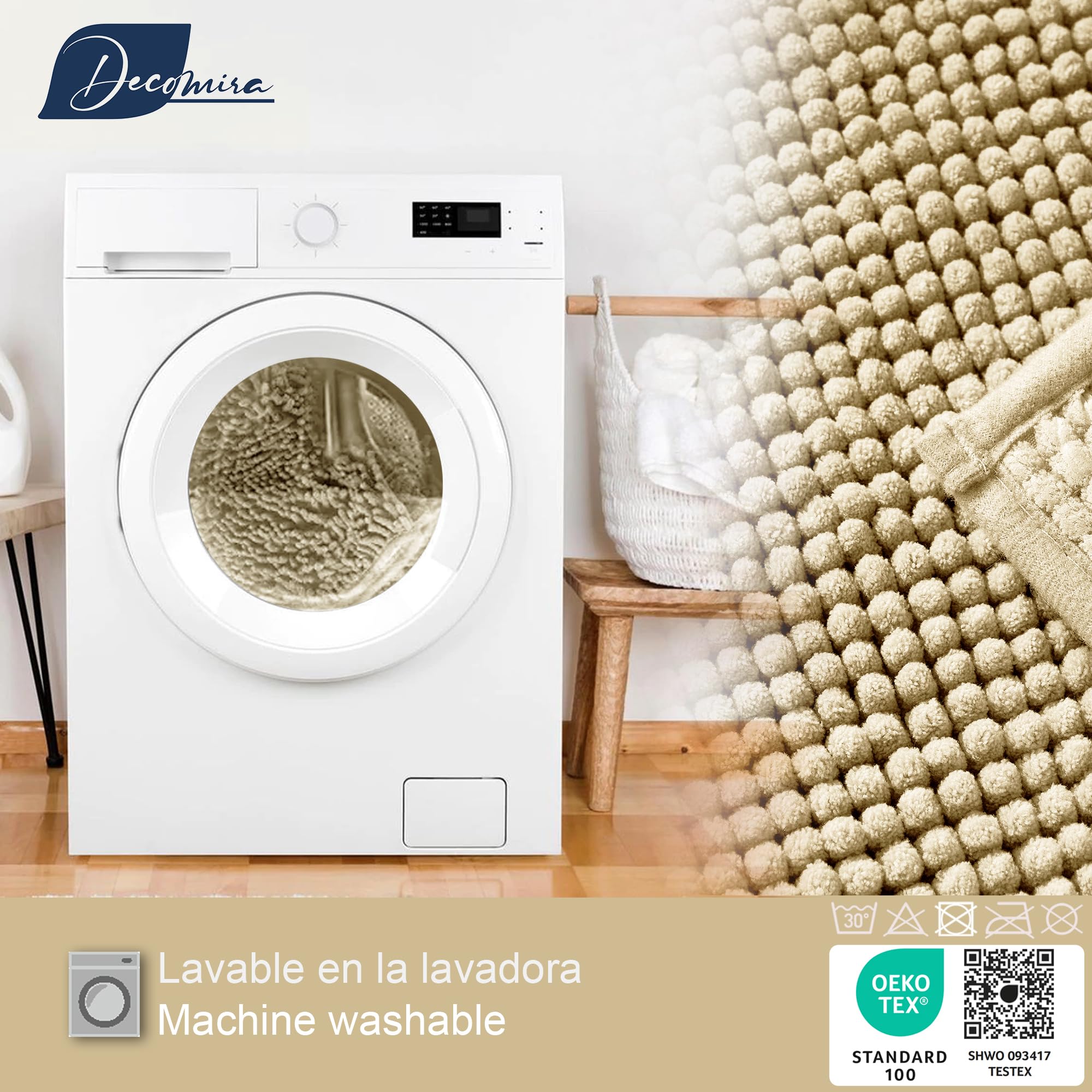 Decomira Alfombra de Baño Antideslizante de Chenilla | Alfombrilla súper Absorbente y Lavable a máquina | para el baño, la Ducha, la bañera o como Alfombra WC | Beige - 40x60 cm
