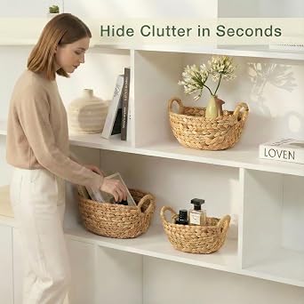 84ECO 2-Pack Wicker Trash Cans and Set of 2 Oval Storage Baskets, Natural Water Hyacinth