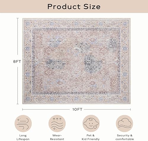 Miniatura 355 de Ashler - Alfombras bohemias vintage de 5 x 8 pies para sala de estar, lavables a máquina con parte trasera antideslizante, alfombra para interiores