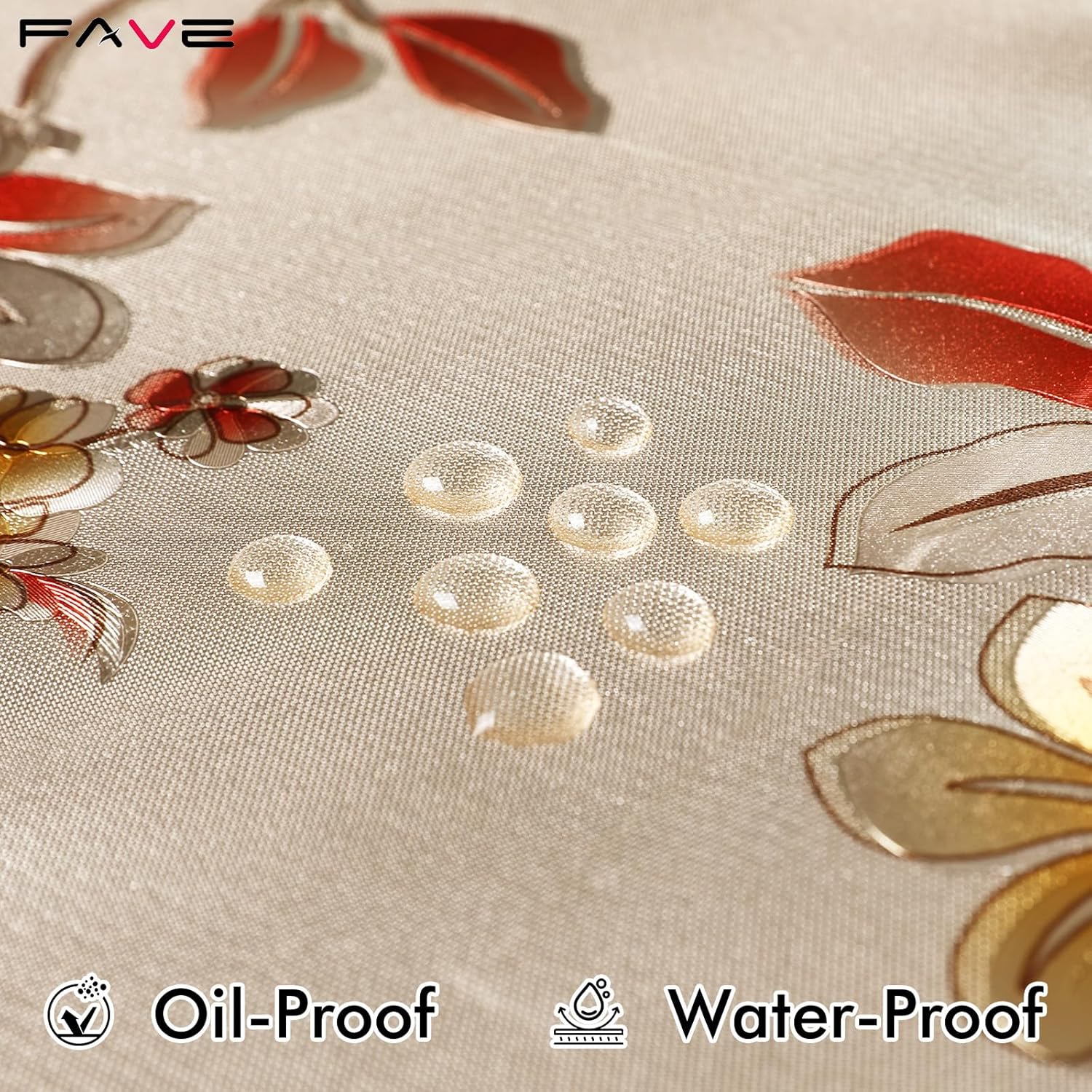 FAVE Peony Gold Tablecloths Vinyl Tablecloth for Kitchen Dining Table Wipeable PVC Tablecloth Cover for Wedding, Banquet, Birthday, Party, Restaurant Decorations(Gold,55”x78”)