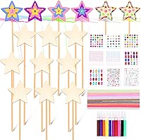 Vista 1 de Chinco 57 Pcs Star Princess Fairy Wands Kit Make Your Own Princess DIY Art Craft Magical Wand Include 18 Star Wooden Fairy 9 Gem Stickers 20 Ribbons