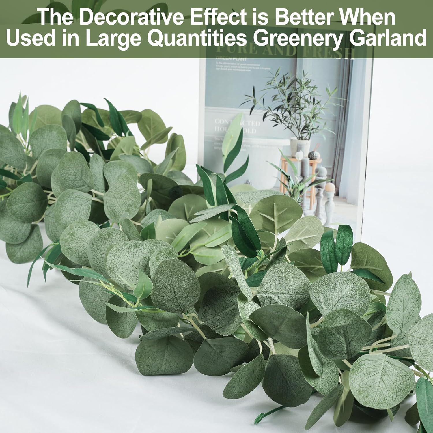 6Ft Eucalyptus Garland, Upgrade Bushy Artificial Greenery Garlands lvy Vines with Willow Leaves for Wedding Arch Home Party Table Runner Centerpiece Decor