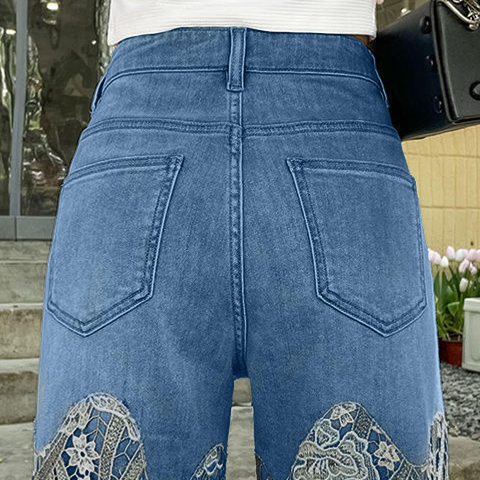Pantalones De Verano Mujer Cargo, Pantalones Vaqueros Mujer Ligeros, Encaje Talle Alto con Aberturas DiseñO AsiméTrico Floral Y Rotos Pierna Recta Pantalón Deportivo Pantalon Pantalón