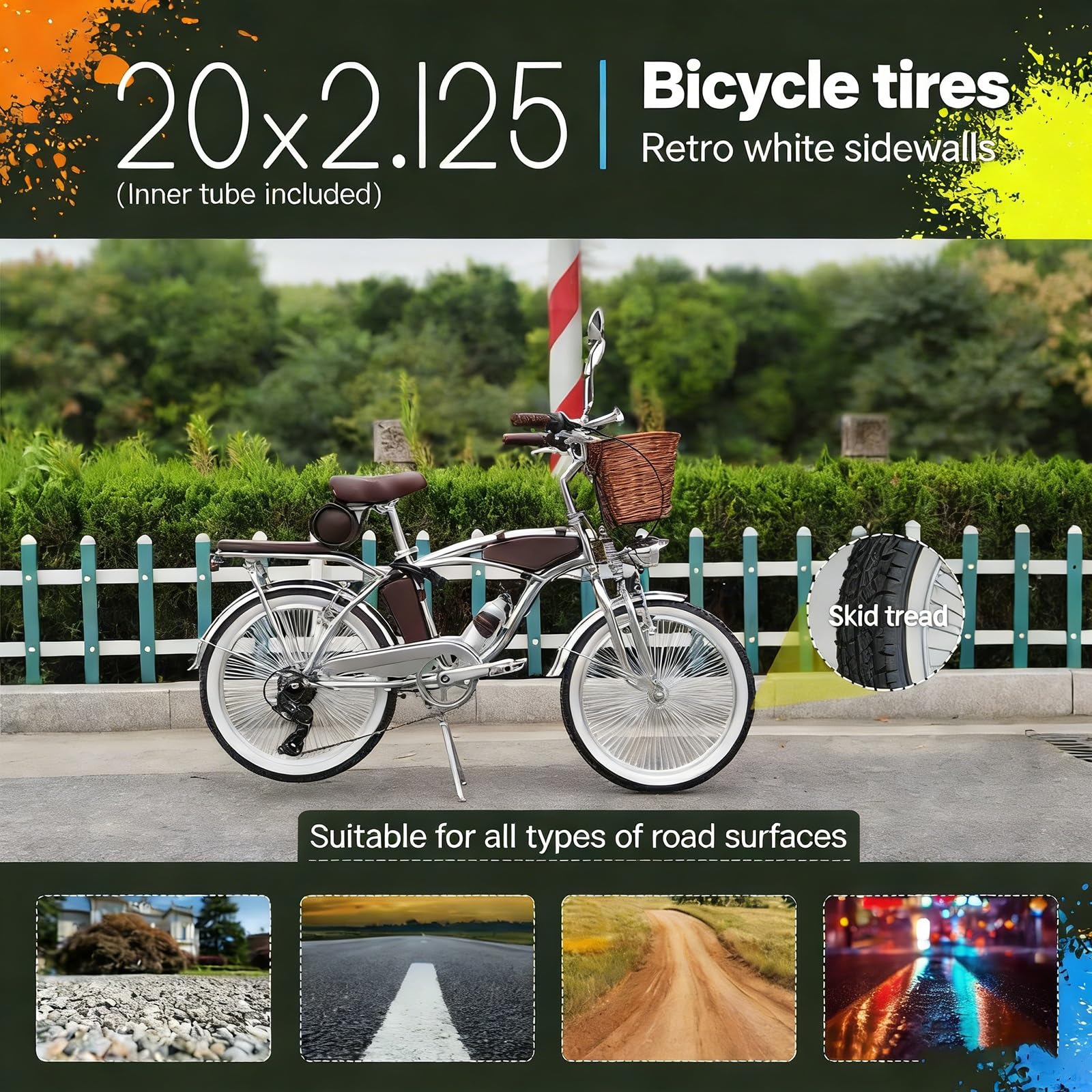 20x2.125 Opona Rowerowa, ETRTO 57-406, Odporna na Przebicie Guma z Wzorem Szpiczastym, Wzmocniona Ściana Boczna, Wysoka Przyczepność dla Rowerów Górskich, Miejskich i Komunikacyjnych