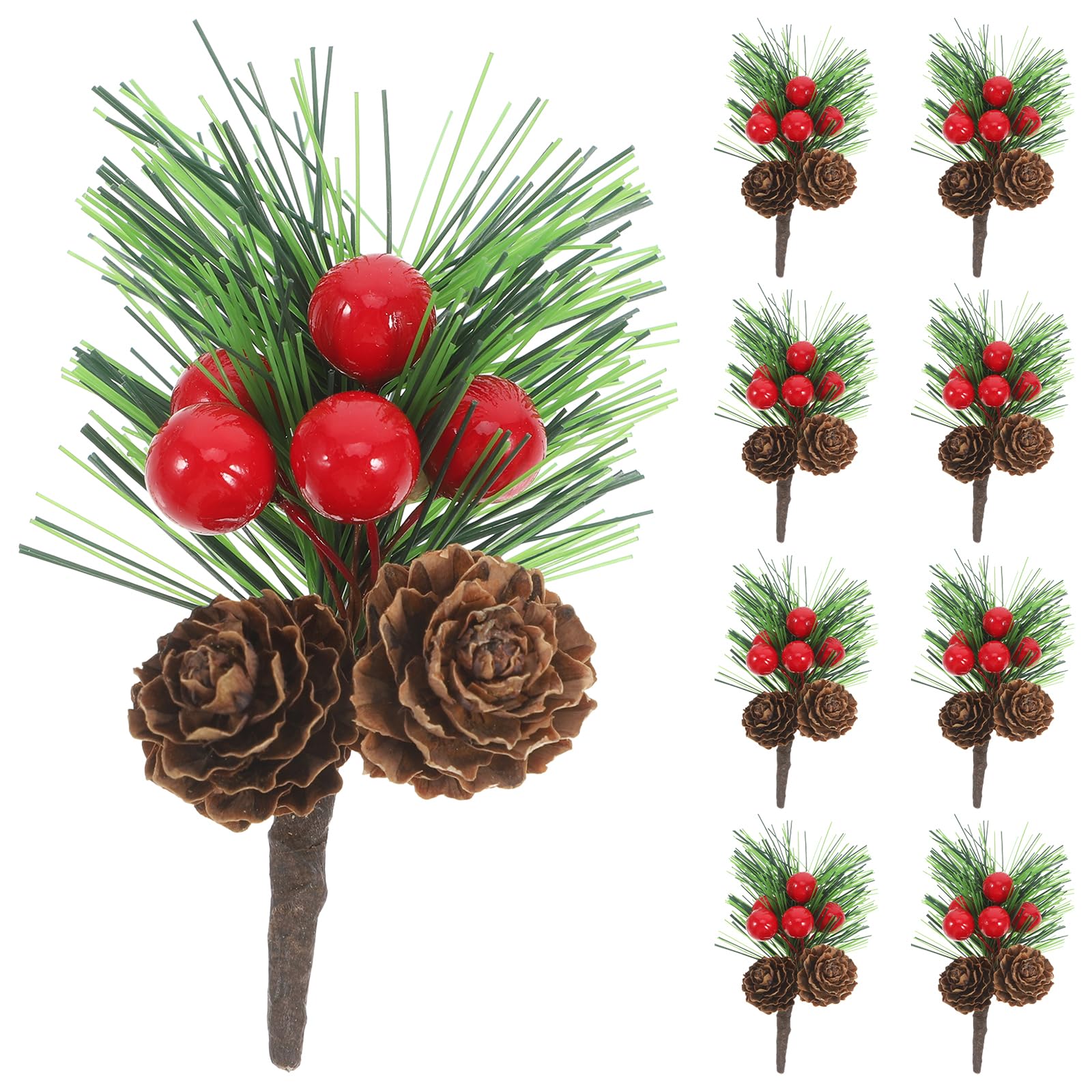 Amosfun 10er Set Künstliche Tannenzweige Mit Beeren - Weihnachtsdekoration Für Tisch & Kränze | 11x10cm