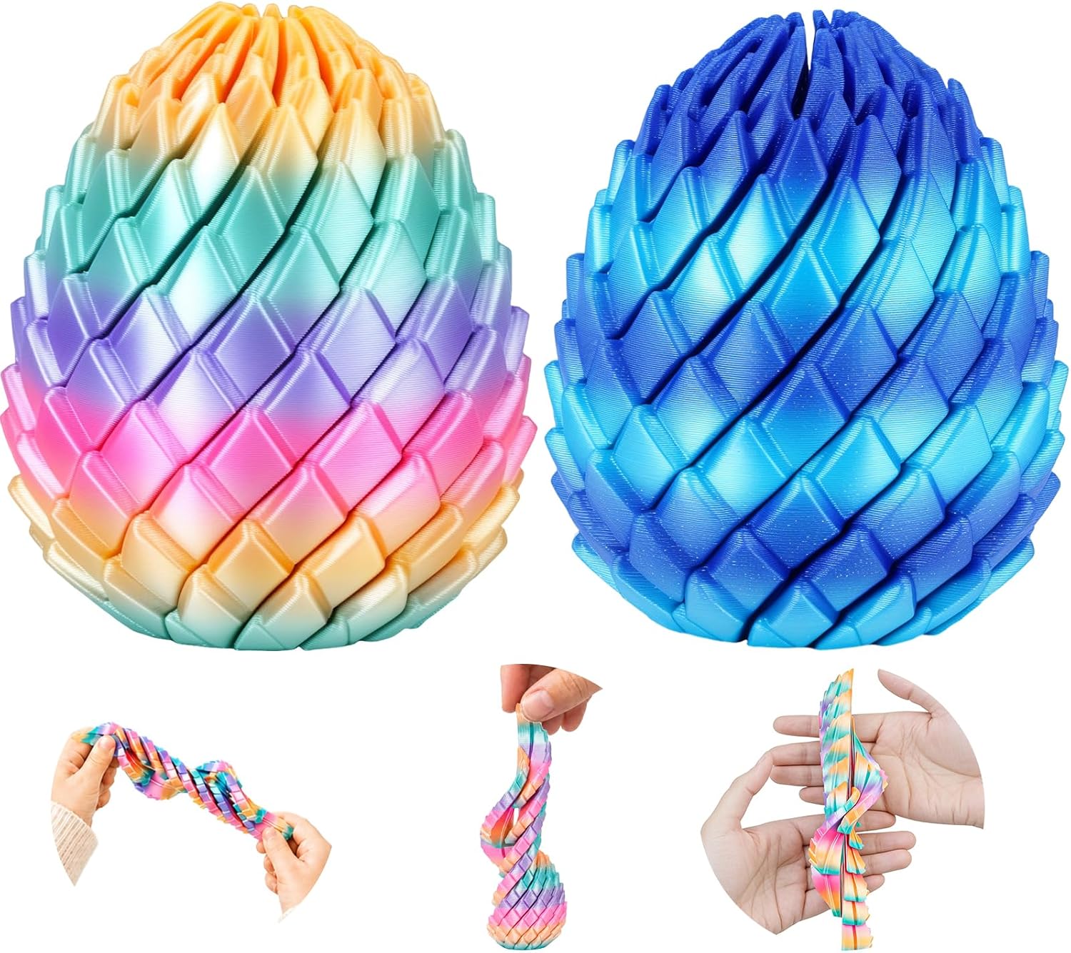 2PCS Twisty Fidget Dragon Egg 3D Printed Fidget Toys Sensory for Kids Teens Adults Desk Toys Stress Relief Gifts Easter Basket Back to School Stuffers Christmas Stocking Stuffers White Elephant