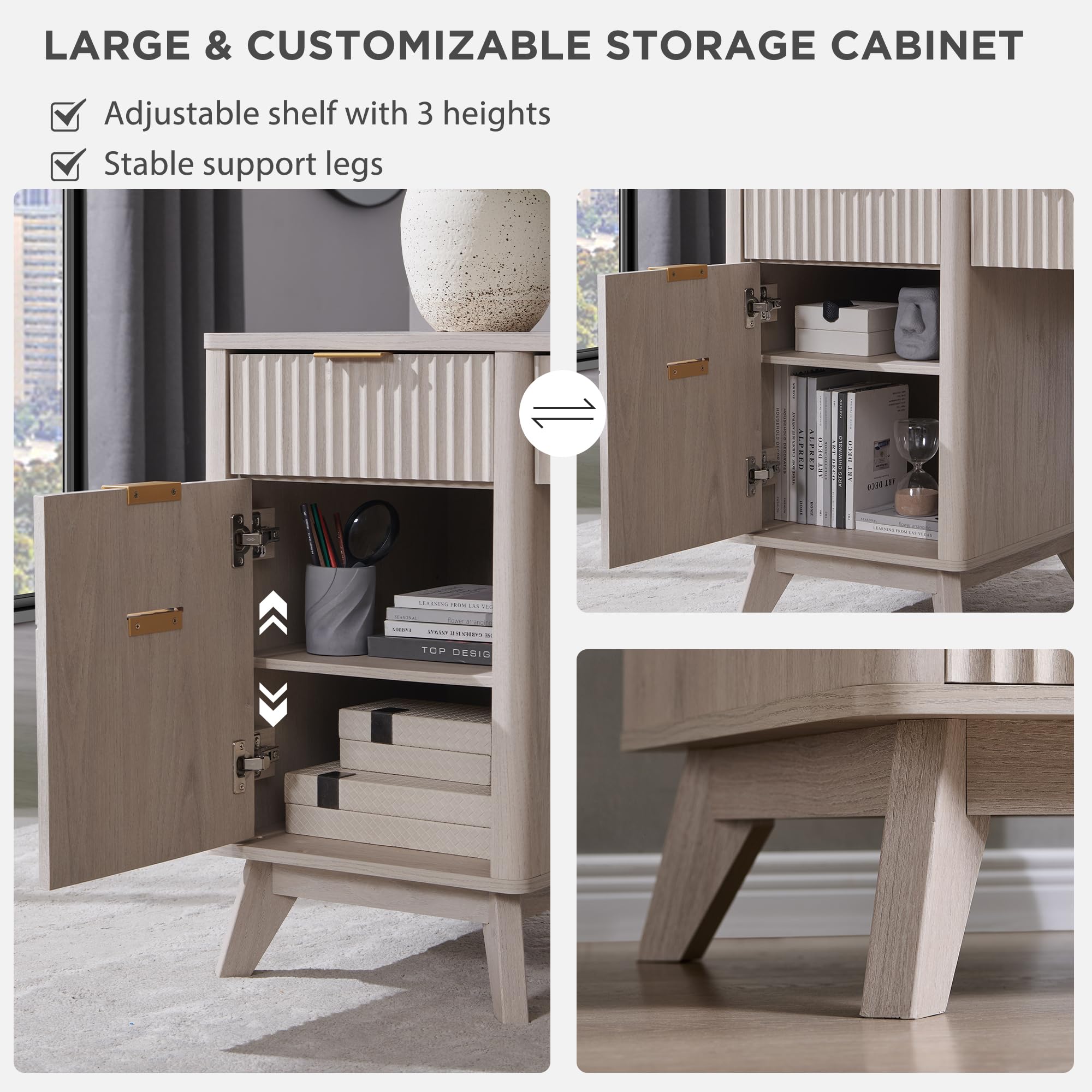 T4TREAM 60'' Fluted Executive L Shaped Desk, Modern Home Office Desk with Charging Station and File Drawer, Computer Corner Desks with Drawers & Storage Cabinet for Office Home, Bedroom,