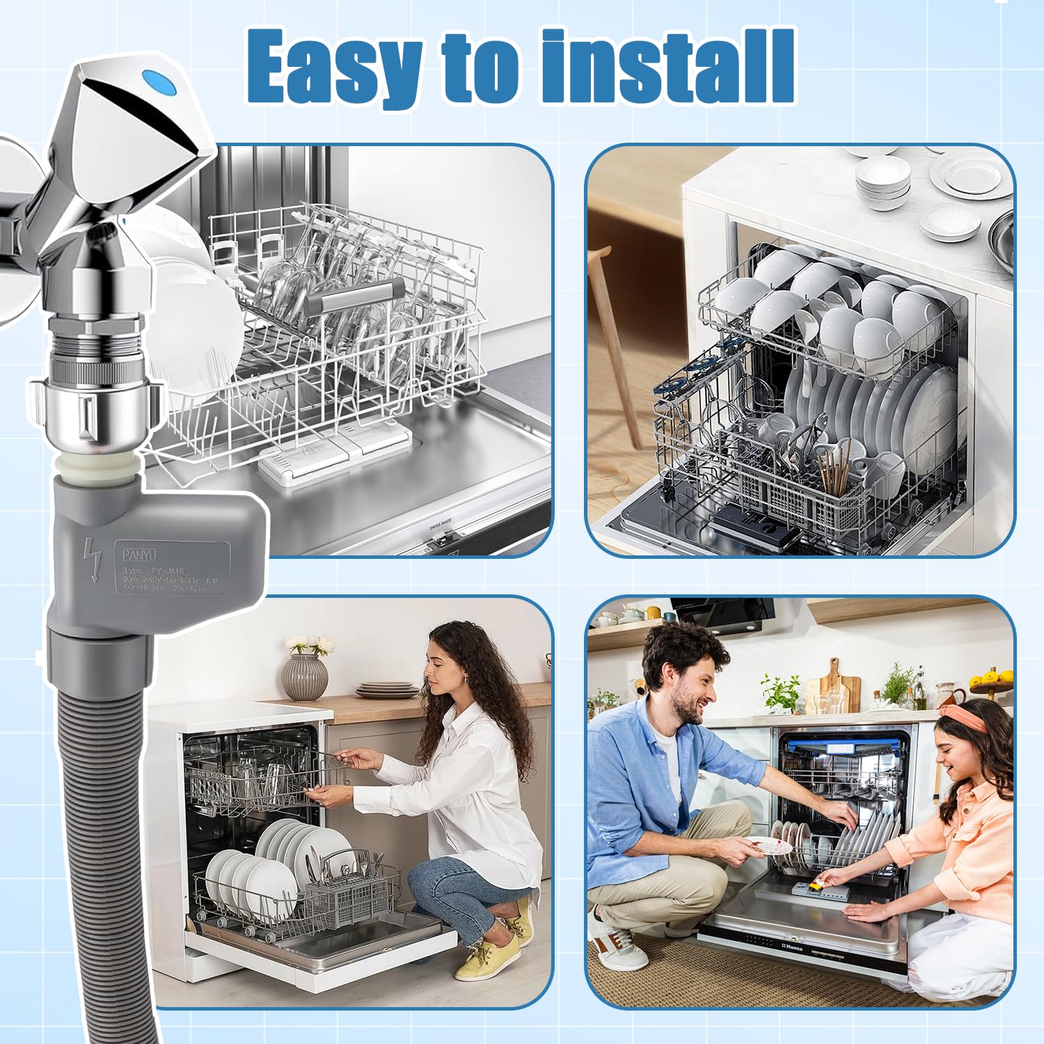 Aquastop Zulaufschlauch 1,8M Universal Einlassschlauch für Geschirrspüler, Universal Geschirrspülerschlauch, Kompatibel mit Miele Bosch Siemens AEG Electrolux Zanussi Beko LG 10499862 7638500