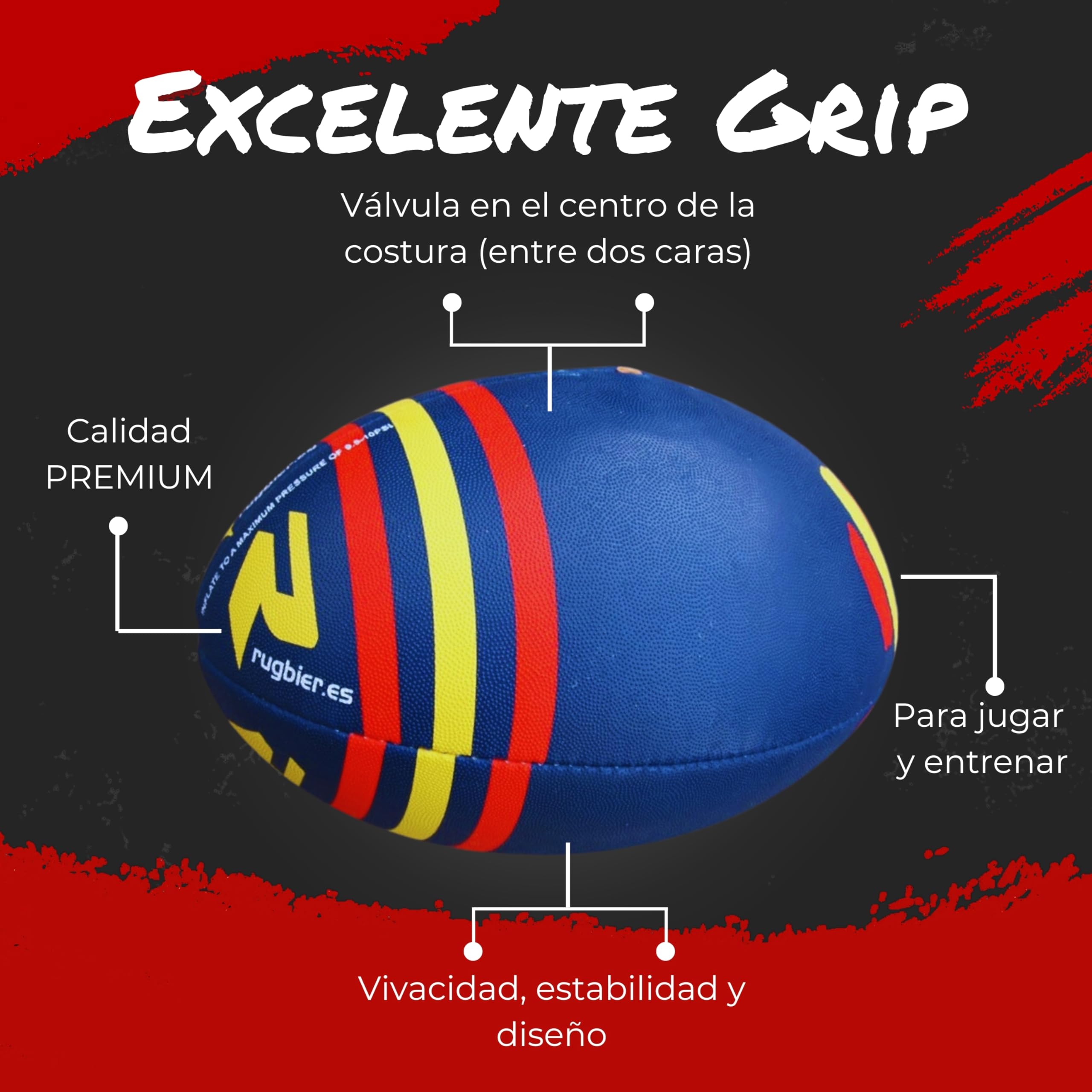 Balón de Rugby para Niños y Niñas T3 – Balón para Escuela - Iniciación y Entrenamiento - Diseño Exclusivo - Modelo Spain Flag