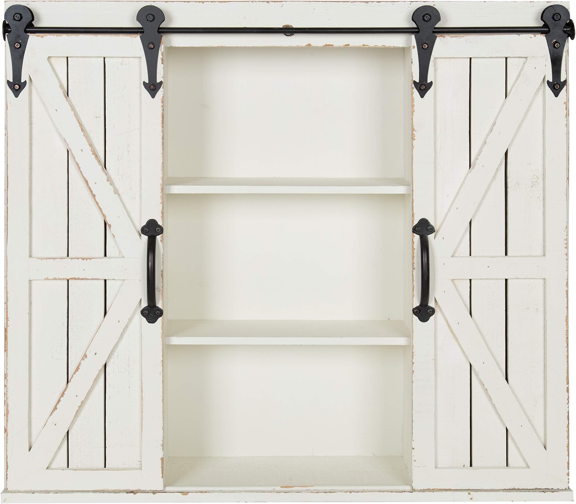 Kate and LaurelCates Decorative Wall Storage Cabinet with Two Sliding Barn Doors, Rustic White