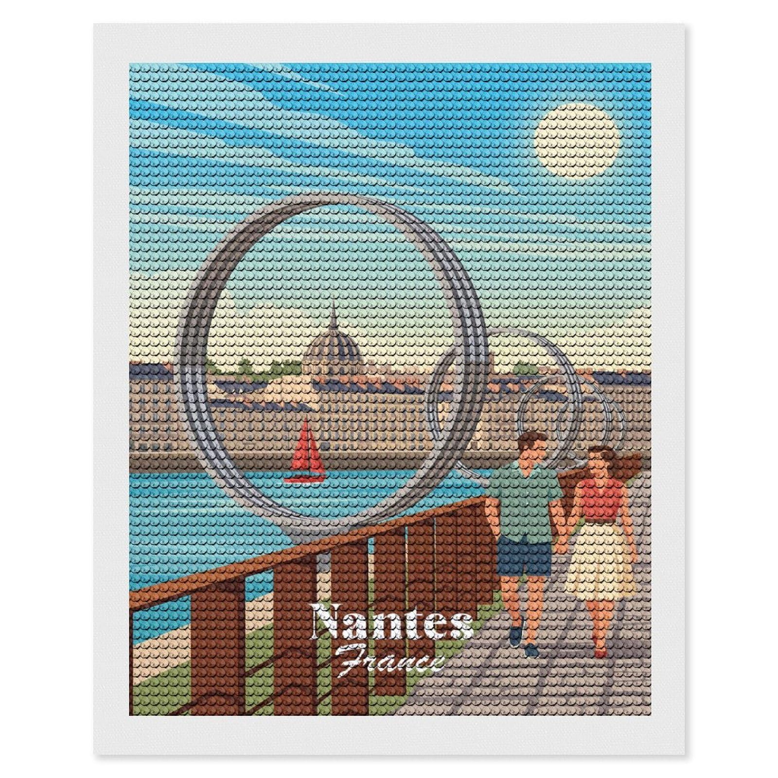 Junmoney Nantes France Diamond Painting Kit 16"x20", Thoughtful Handmade Gift, for Creative Relaxation, Printed Canvas, Cosy Home Accent
