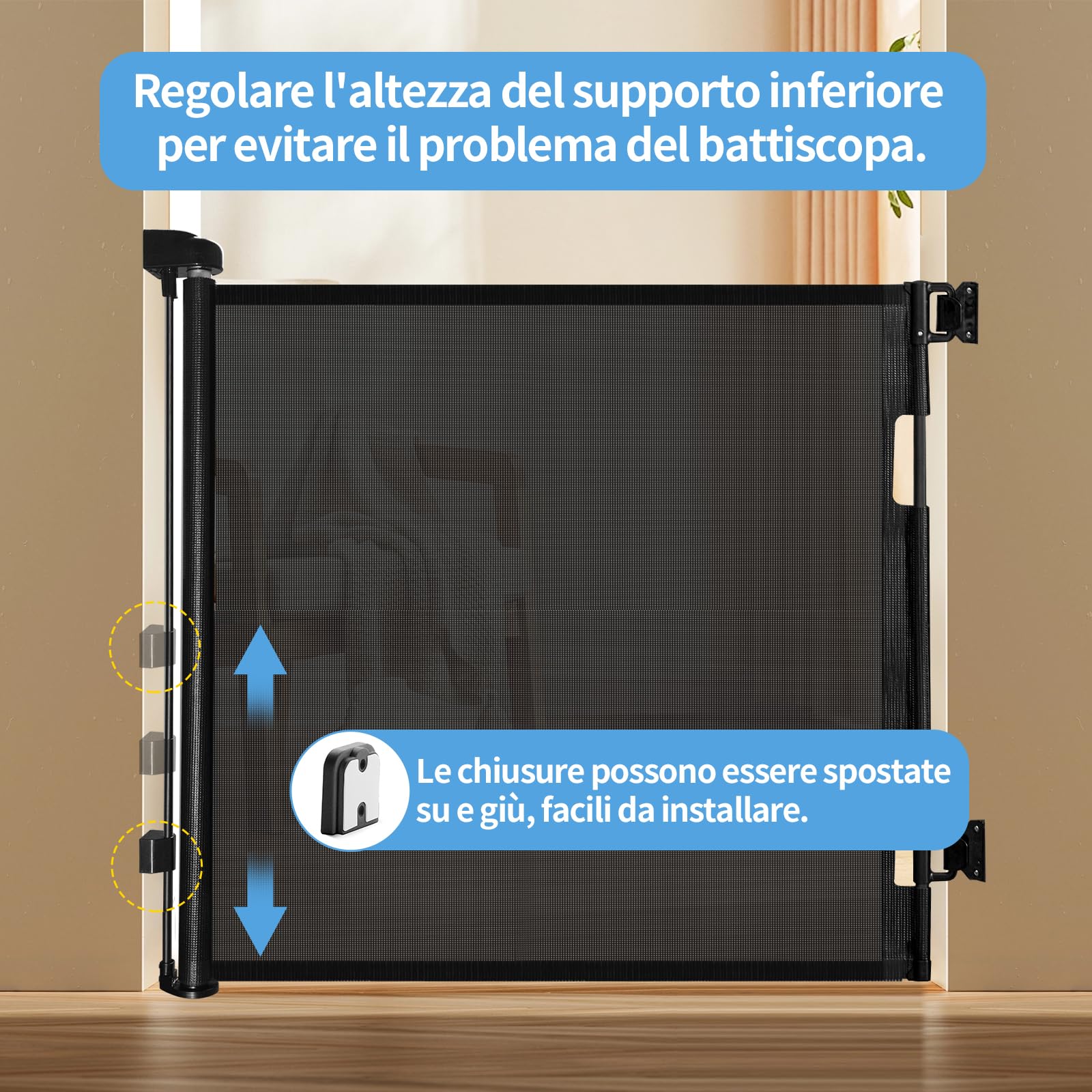 derimkcoa Cancelletto Estensibile per Scale,0-140 cm,Porta Retrattile e Cancelletto per Bambini e Animali Domestici,Adatto per Scale,Corridoi, Uso Interno ed Esterno(Nera)