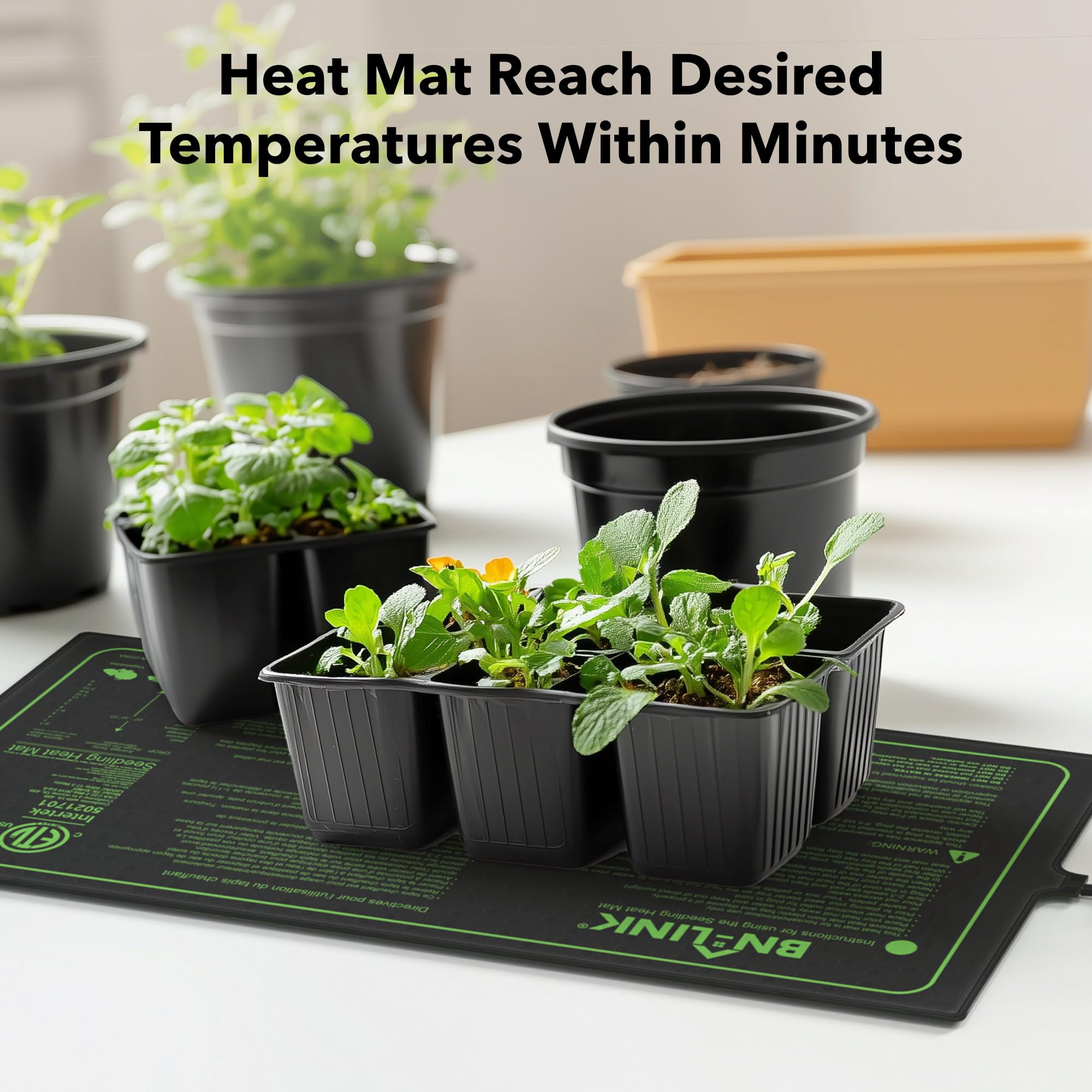 BN-LINK Seedling Heat Mat for Seed Starting 10" x 20.75", 4 Pack Daisy Chainable Waterproof Warming Mat Plant Heating Pad for Seed Germination, Indoor Growing, Hydroponic, Greenhouse, ETL Listed - image 6