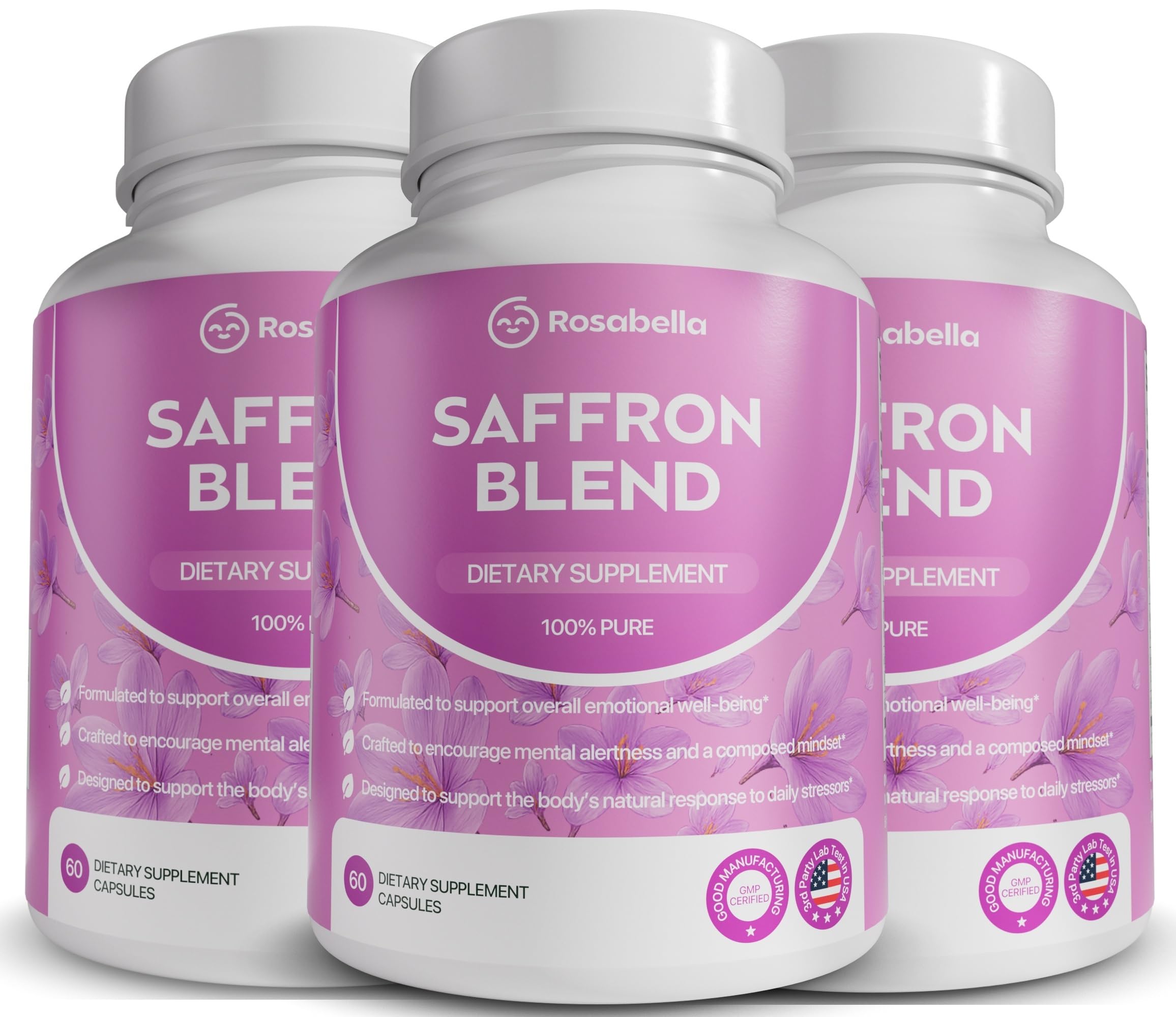Rosabella Saffron Blend Supplement for Men & Women – Saffron, B6, Magnesium & Herbal Extract Capsules – Supports Mood, Focus & Clarity – Non-GMO, Gluten-Free – 180 Capsules – 90-Day Supply