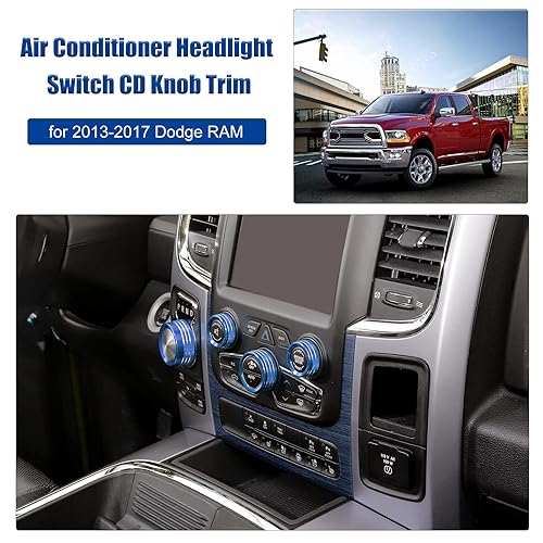 Miniatura 6 de Voodonala Para Dodge RAM Aire Acondicionado Faro Interruptor CD Perilla Trim para Dodge RAM 2013-2017 Aluminio 5pcs Azul