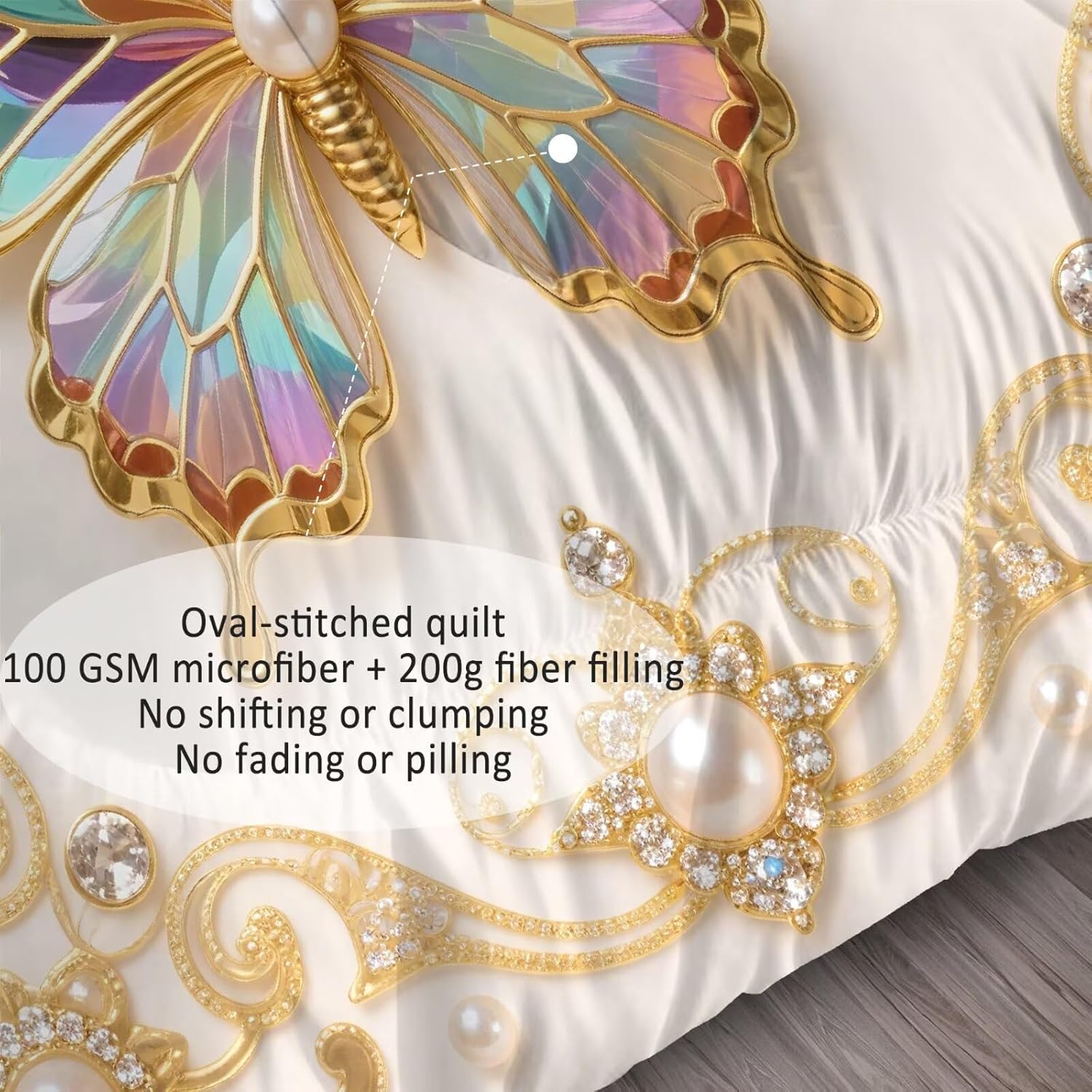Gold Butterfly Comforter Set Queen: Animal Bedding Sets for Kids Teens Girls Women 3D Colorful Diamond Butterflies Quilt Bedroom Decor 1 Comforter 2 Pillowcases