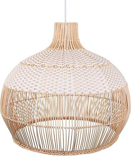 Miniatura 8 de Arturesthome Lámpara colgante de ratán tejida a mano blanca, lámpara de techo colgante de mimbre, pantalla de cesta tejida hecha a mano para isla de