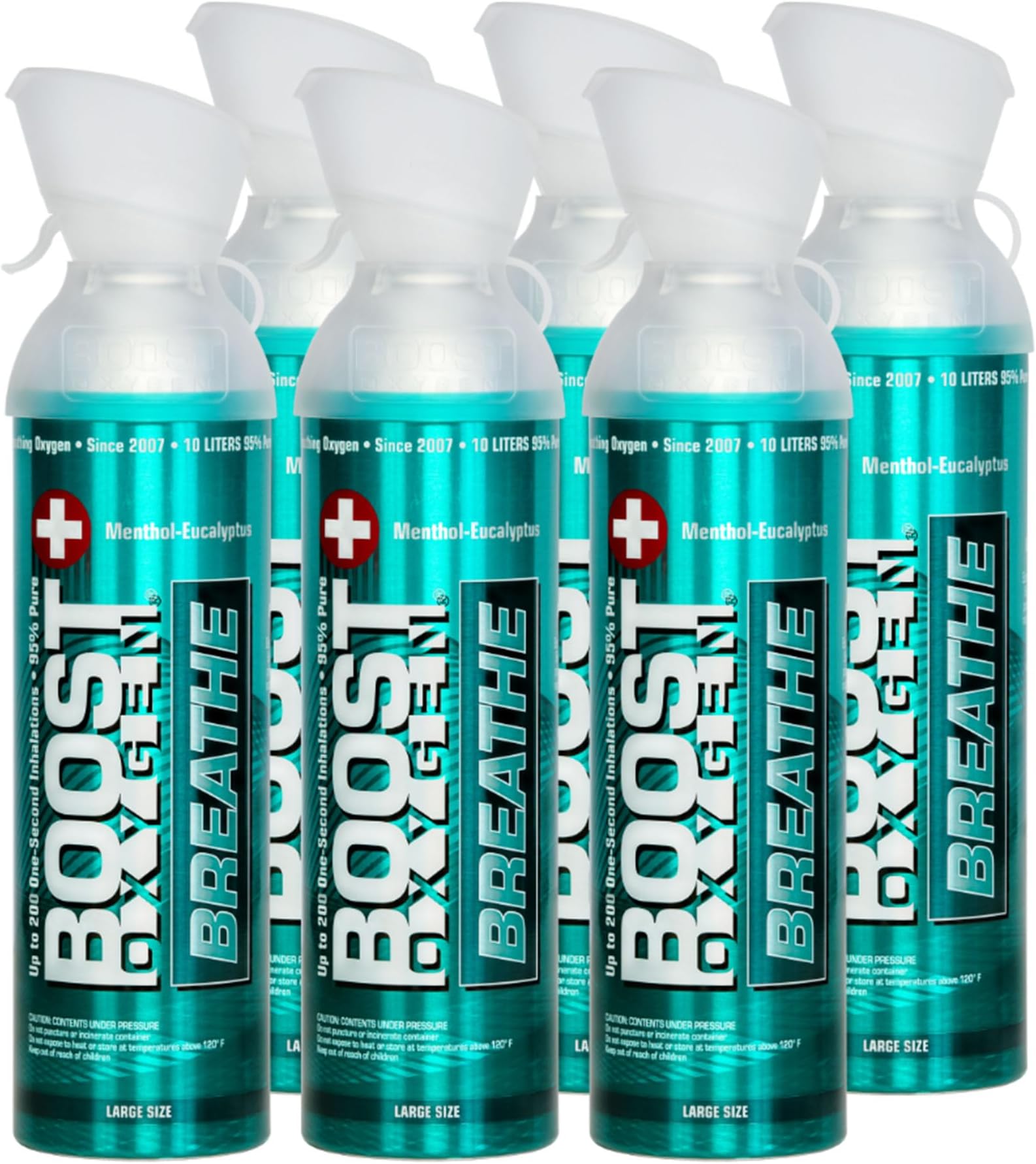 Boost Oxygen Portable Oxygen Cylinder with 95% Oxygen - 54L, 6x9L Oxygen Canister with Oxygen Mask for More Than 900 Inhalations - Portable Oxygen Can, Oxygen for Home use (Menthol-Eucalyptus Flavour)