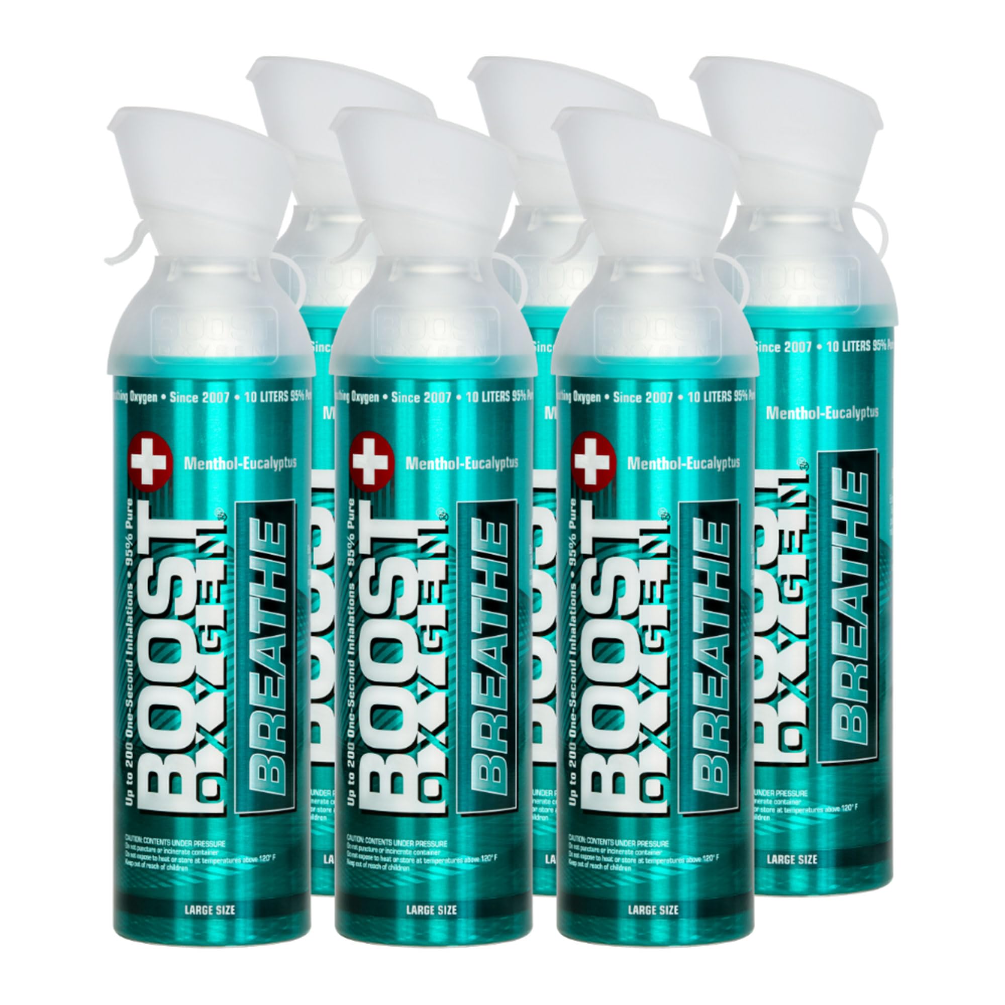 Boost Oxygen Portable Oxygen Cylinder with 95% Oxygen - 54L, 6x9L Oxygen Canister with Oxygen Mask for More Than 900 Inhalations - Portable Oxygen Can, Oxygen for Home use (Menthol-Eucalyptus Flavour)