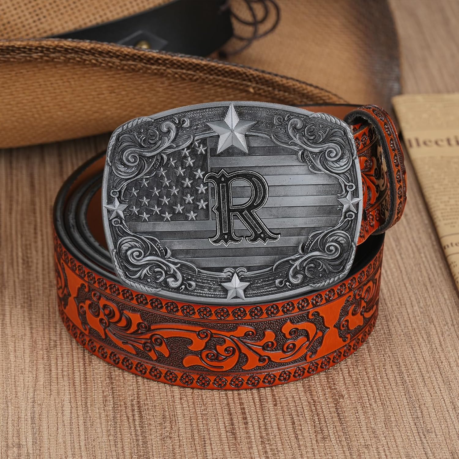 Western Belt Buckle for Men Women, Initial Letter ABCDJRM to Z Silver Cowboy Belt Buckles American Flag Accessories - Image 4