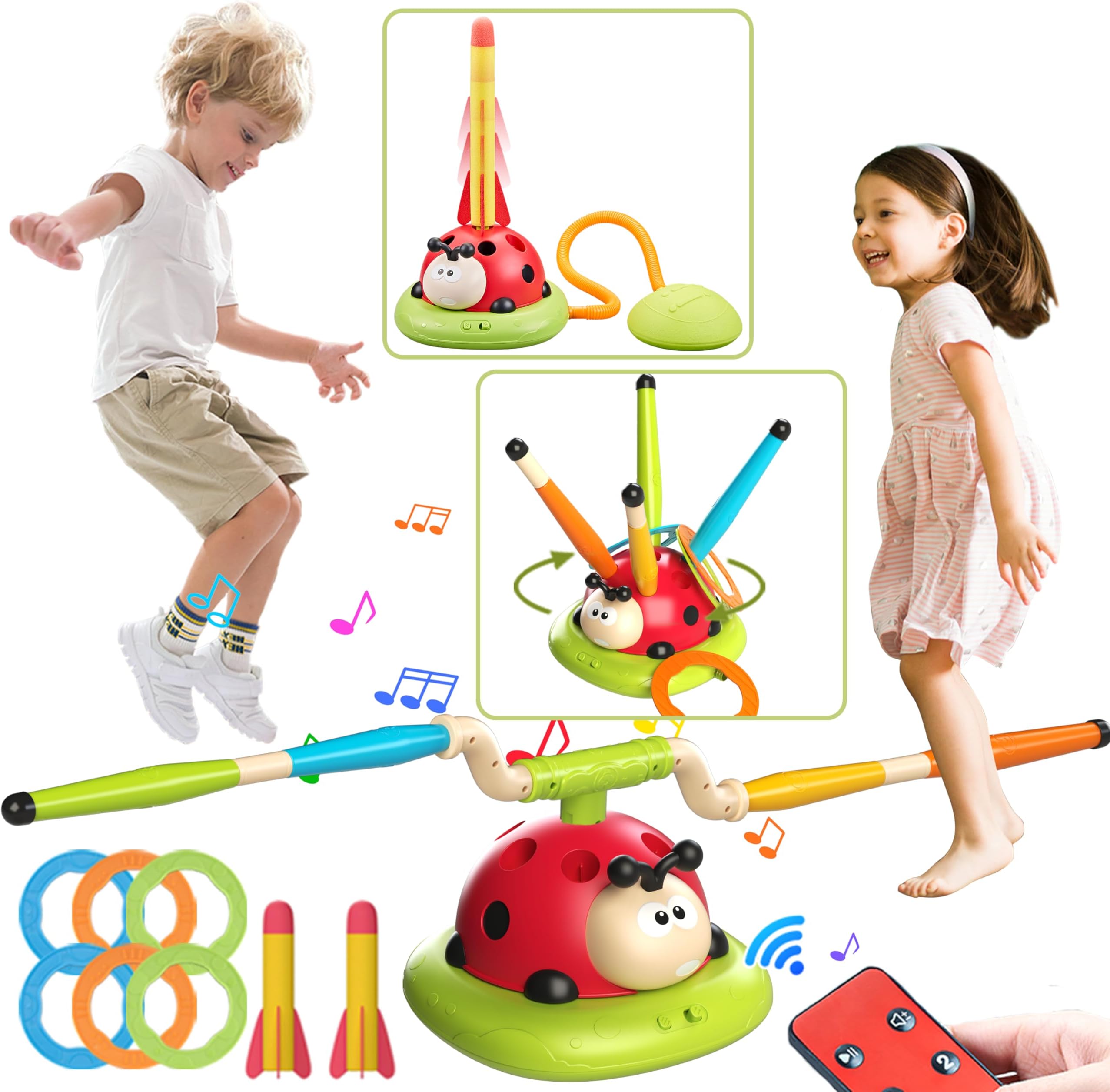Engfa 3 in 1 Musical Jump, Toss Ring Game and Stomping Launch Rocket Launcher...