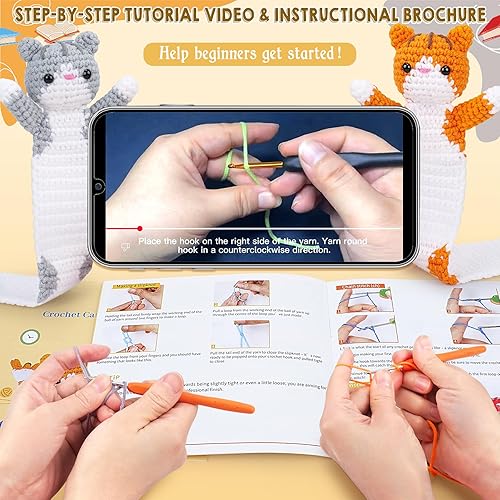 Miniatura 2 de Kit de ganchillo para principiantes, kit de ganchillo para gatos con tutoriales en video paso a paso, kit de ganchillo para adultos, kit de animales