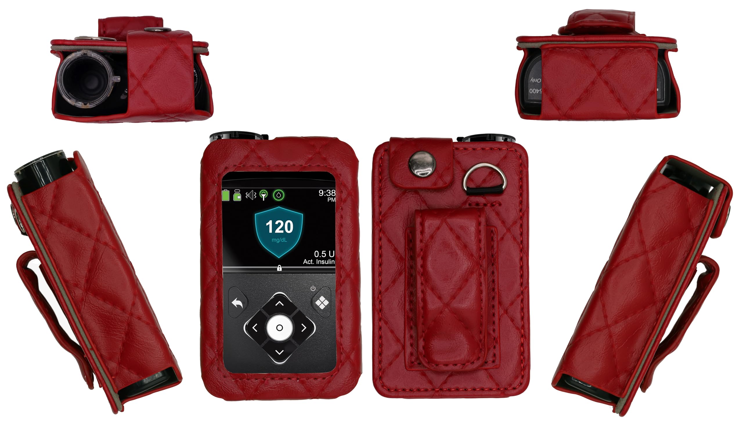 usastar-SNKPremium Diamond Check Pattern Holster with Screen Protector & Belt Clip (Neck Lanyard) for Medtronic Minimed Insulin Pump 630G/ 640G/ 670G/770G/780G (All Model) (RED)