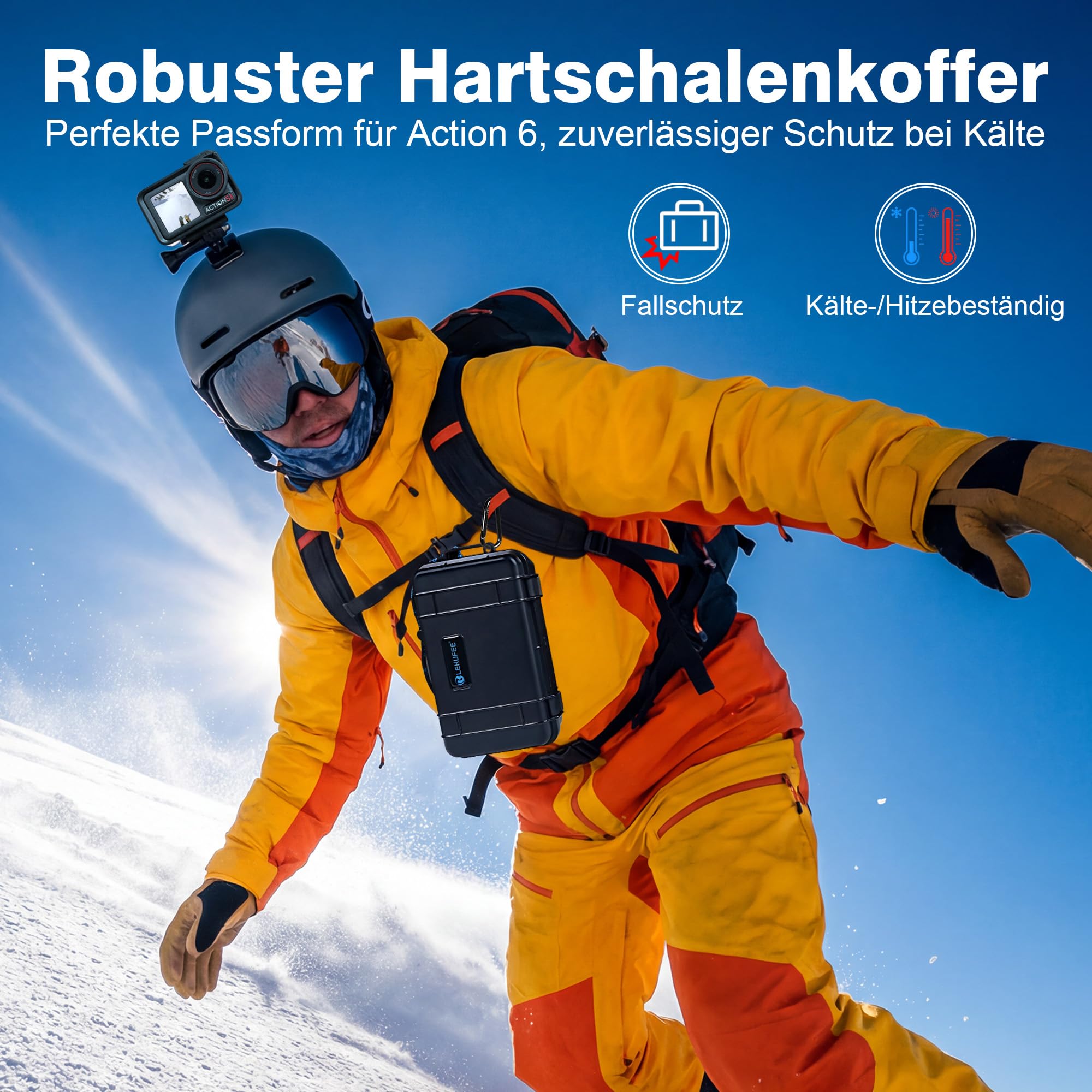 LEKUFEE Klein Wasserdichter Tragekoffer für DJI Osmo Action 6/5 Pro/4/3 Standard Combo,Essential Combo und Zubehör (nur Tragetasche)
