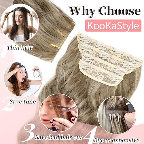 Miniatura 140 de KooKaStyle Extensiones de cabello rubio playa con clip, extensiones de cabello sintético largo ondulado y grueso, 4 piezas de 20 pulgadas para mujer
